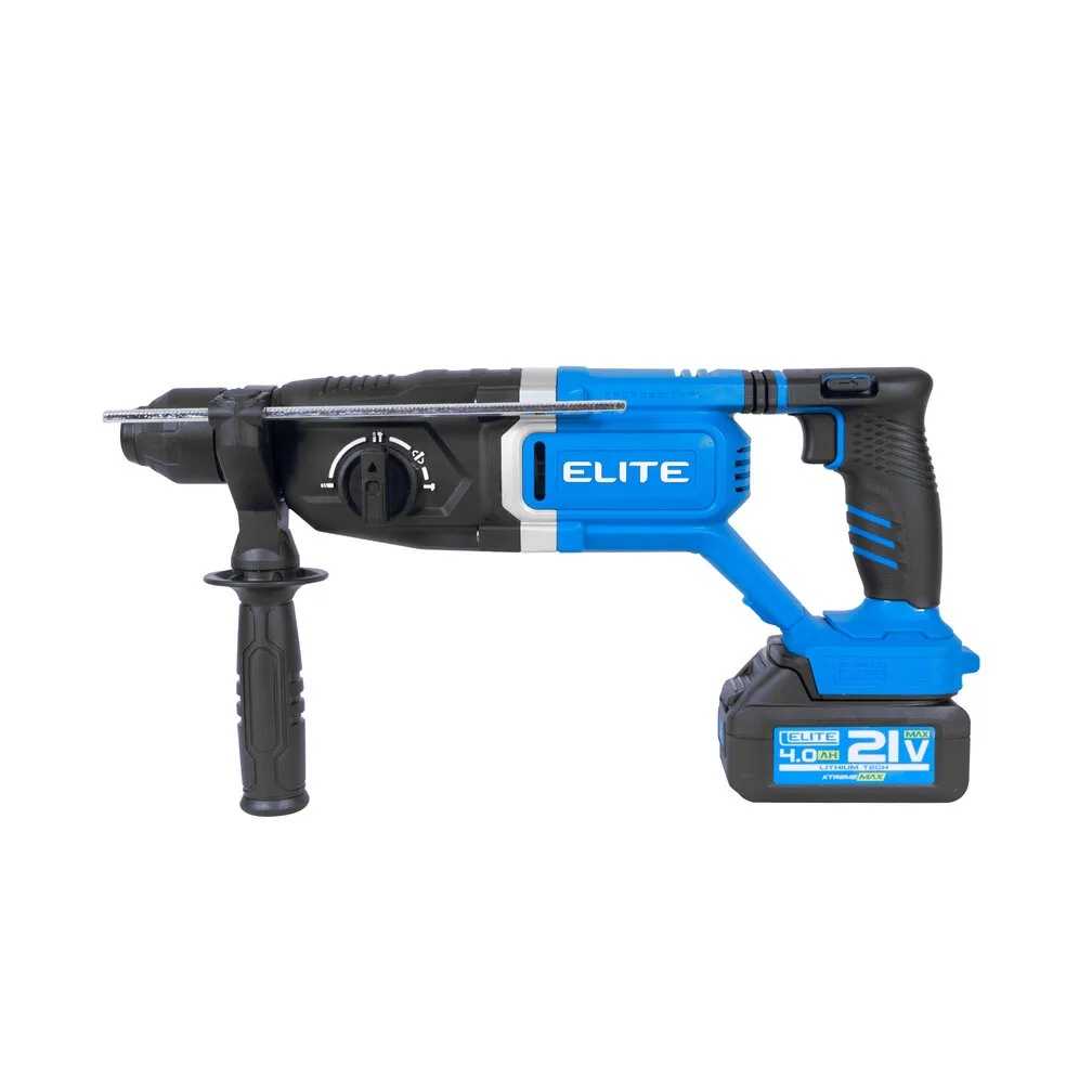 Rotomartillo Inalambrico sin escobillas Línea Xtreme, estuche plastico, 1 broca, mango en D 3 jules 0-1150 RPM, 0-5100 GPM , con batería 4Ah y cargador 2,4ah.