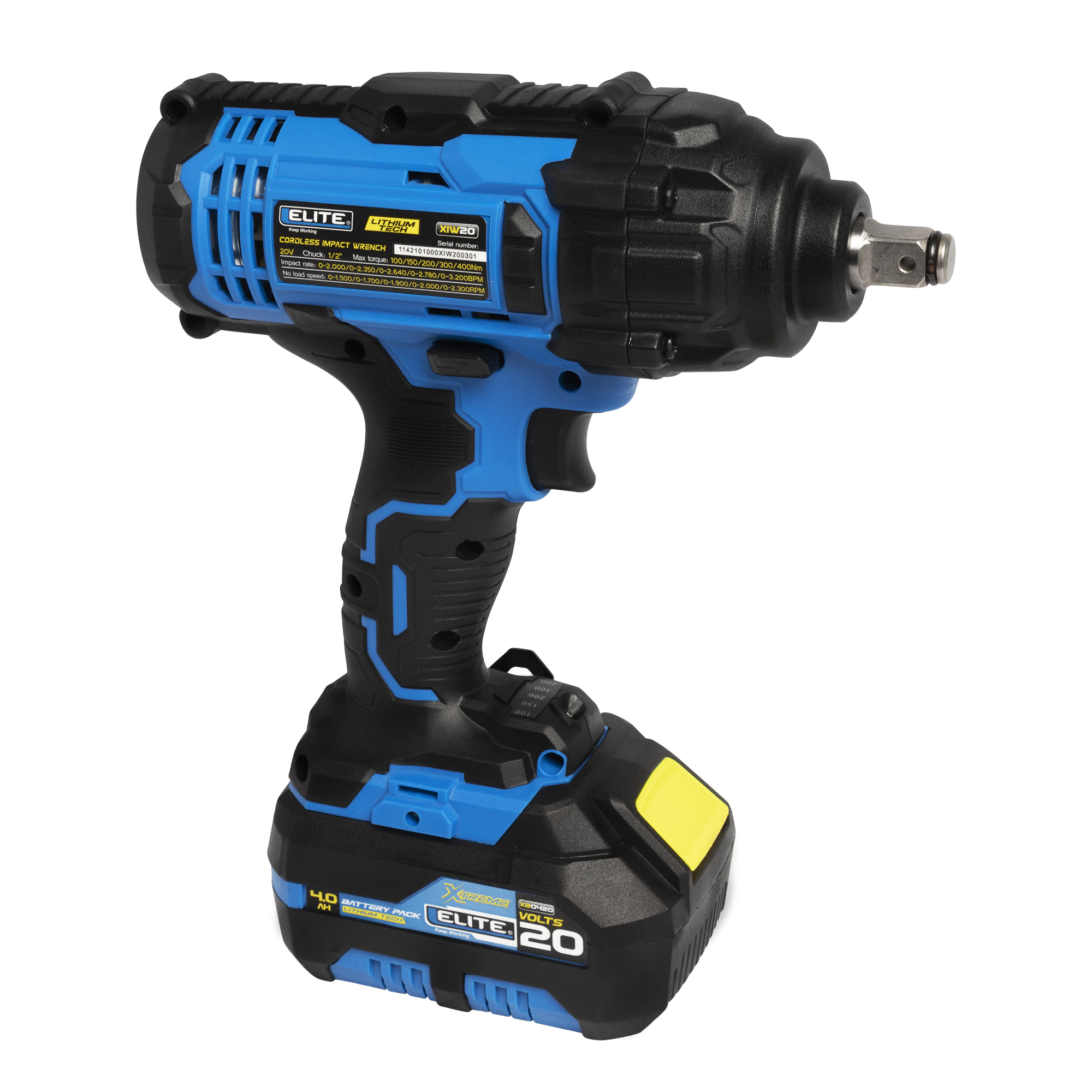 Llave de impacto inalámbrica 20V Eje 1/2" 2.300RPM Ref. XIW20 ELITE