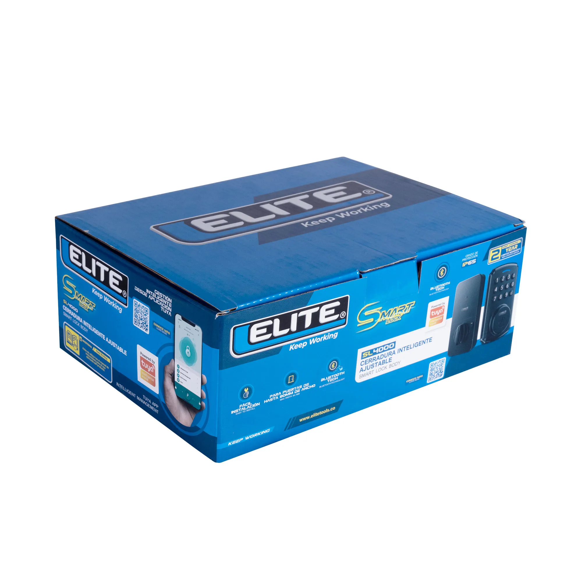 Cerradura inteligente ELITE para puertas de hasta 6cm de ancho. 3 métodos de apertura: aplicación (bluetooth), clave y llave. SL4000
