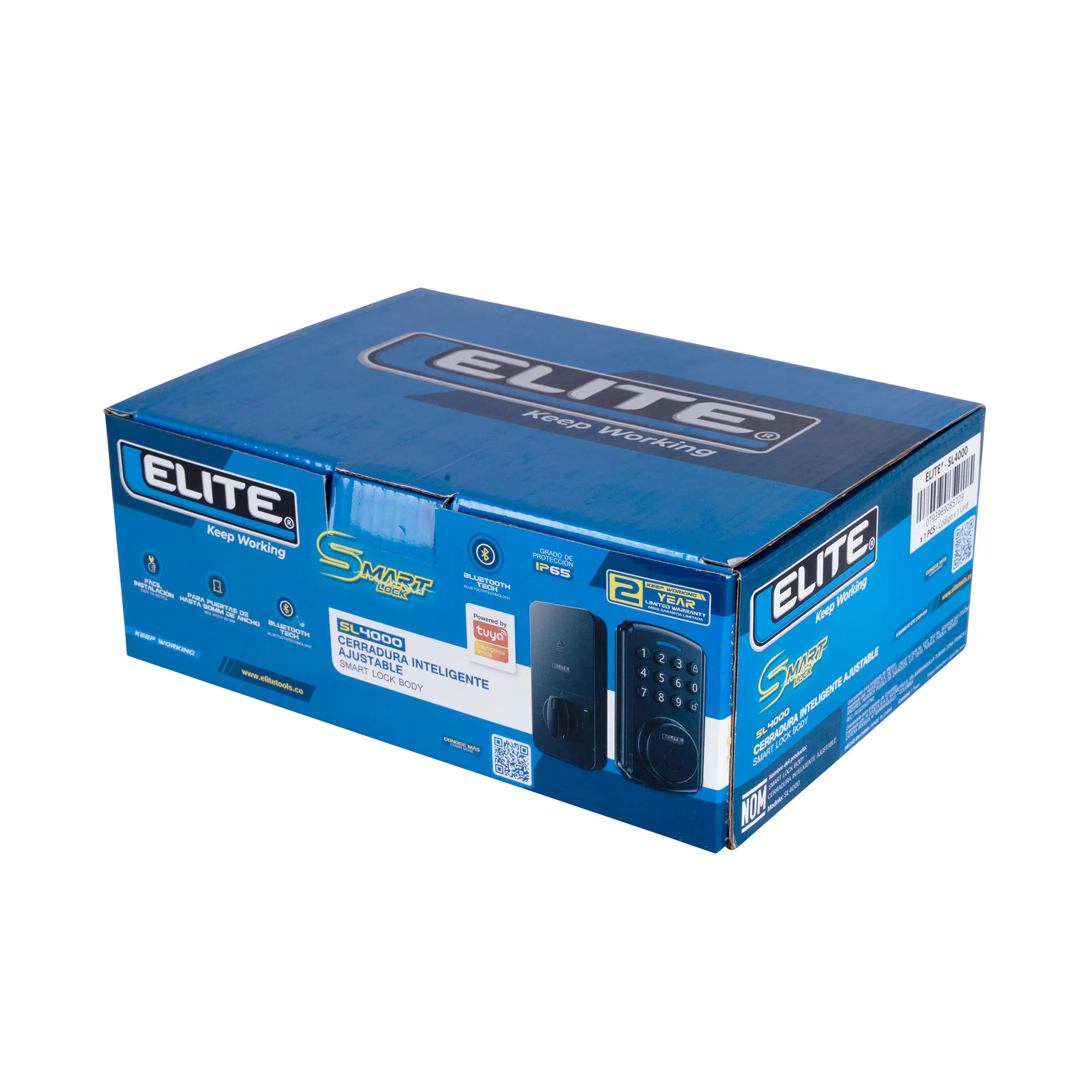 Cerradura inteligente ELITE para puertas de hasta 6cm de ancho. 3 métodos de apertura: aplicación (bluetooth), clave y llave. SL4000