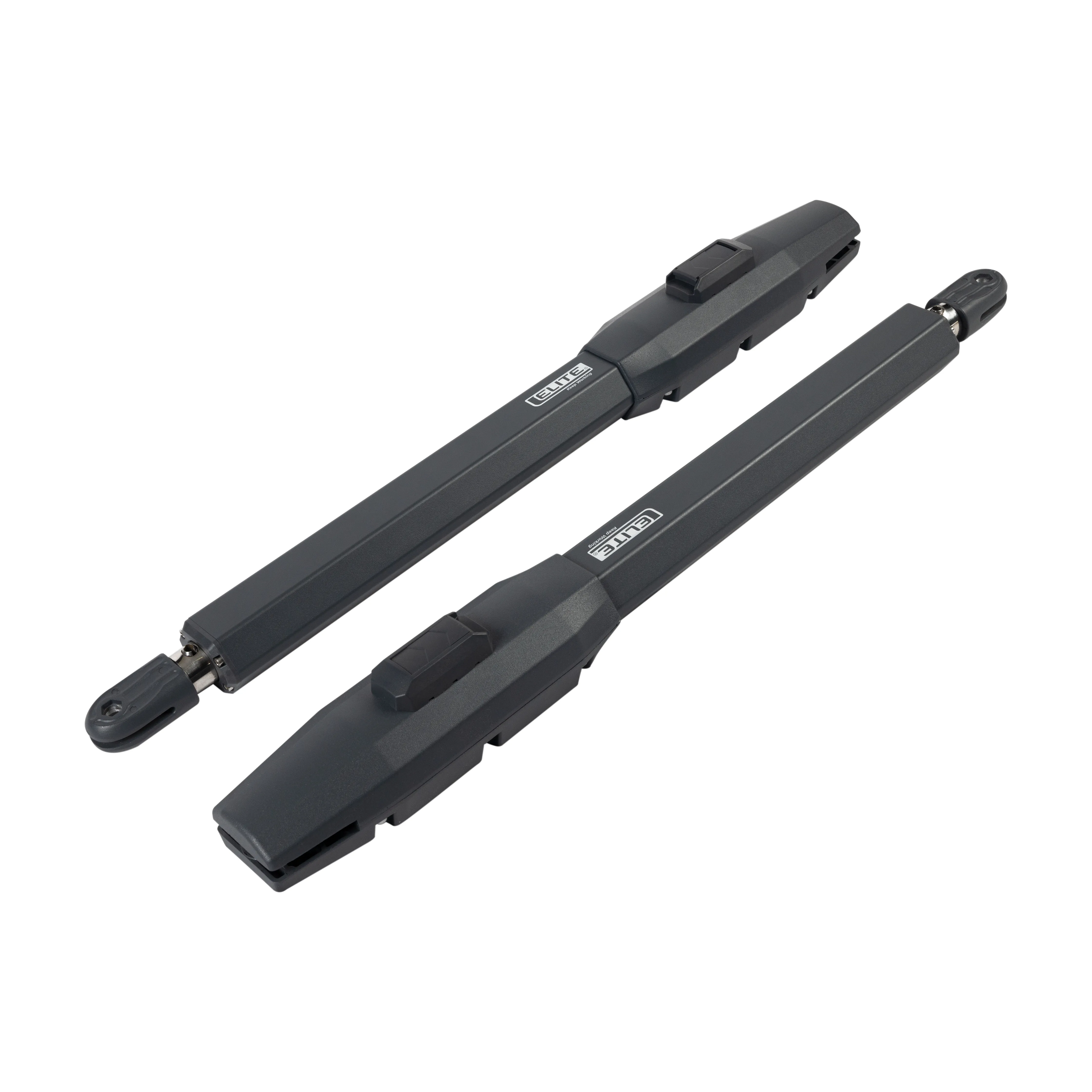 Motor para puerta batiente automática a 24V, con función antiaplastamiento. Incluye tarjeta controladora, batería y 2 controles remotos.
