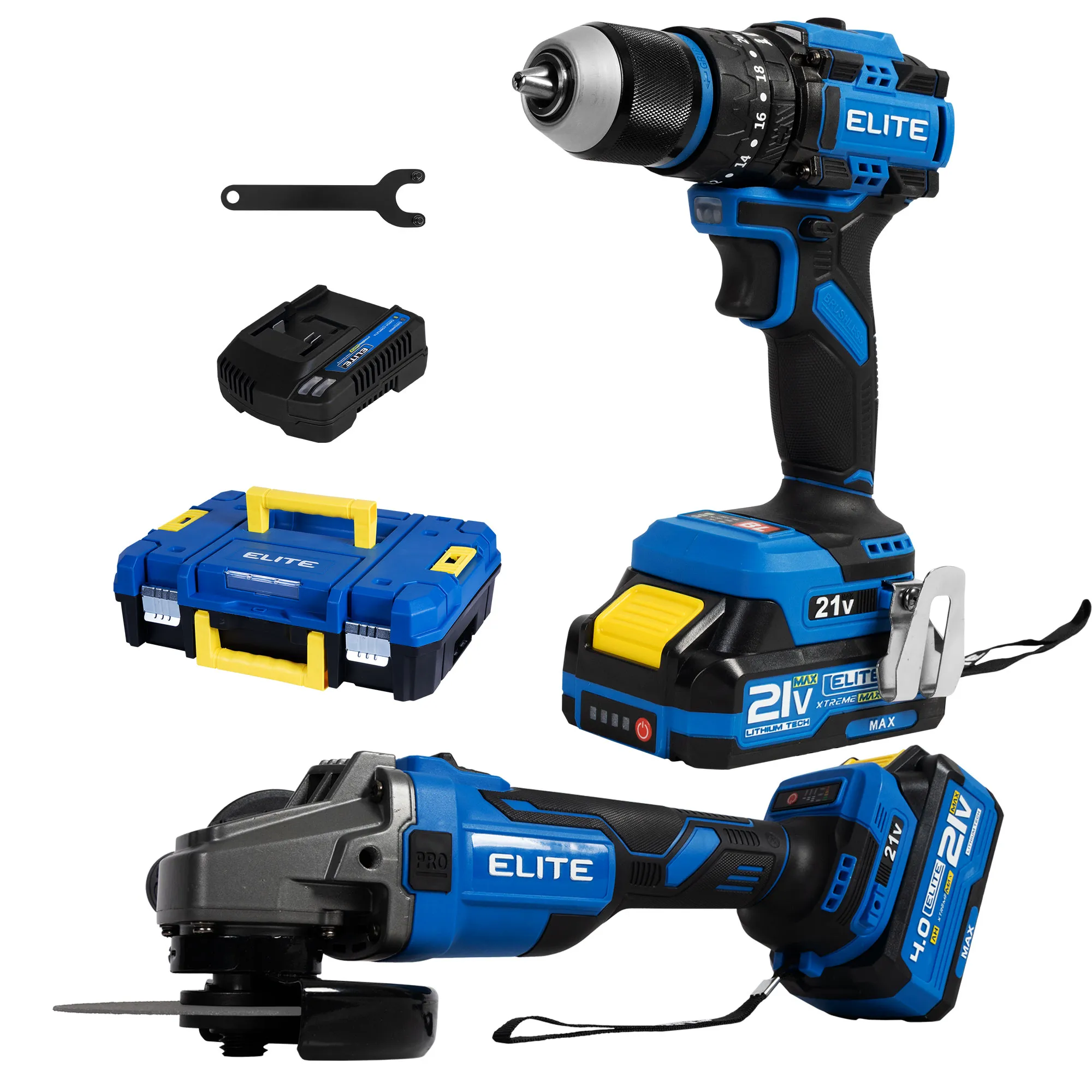 Taladro de impacto inalambrico 21V + Esmeriladora inalambrica brushless 21V