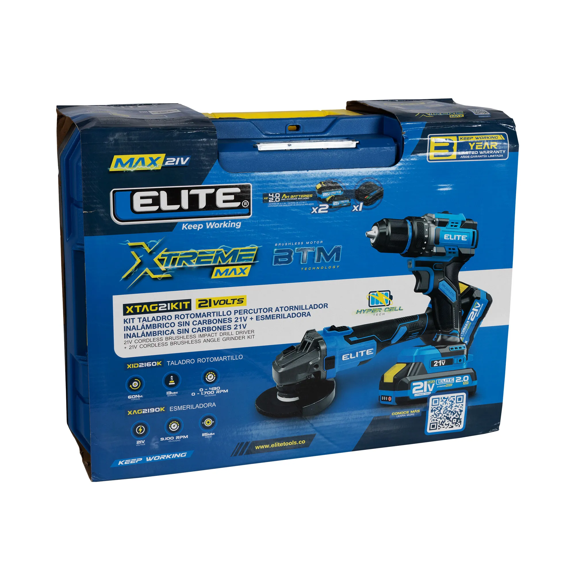 Taladro de impacto inalambrico 21V + Esmeriladora inalambrica brushless 21V