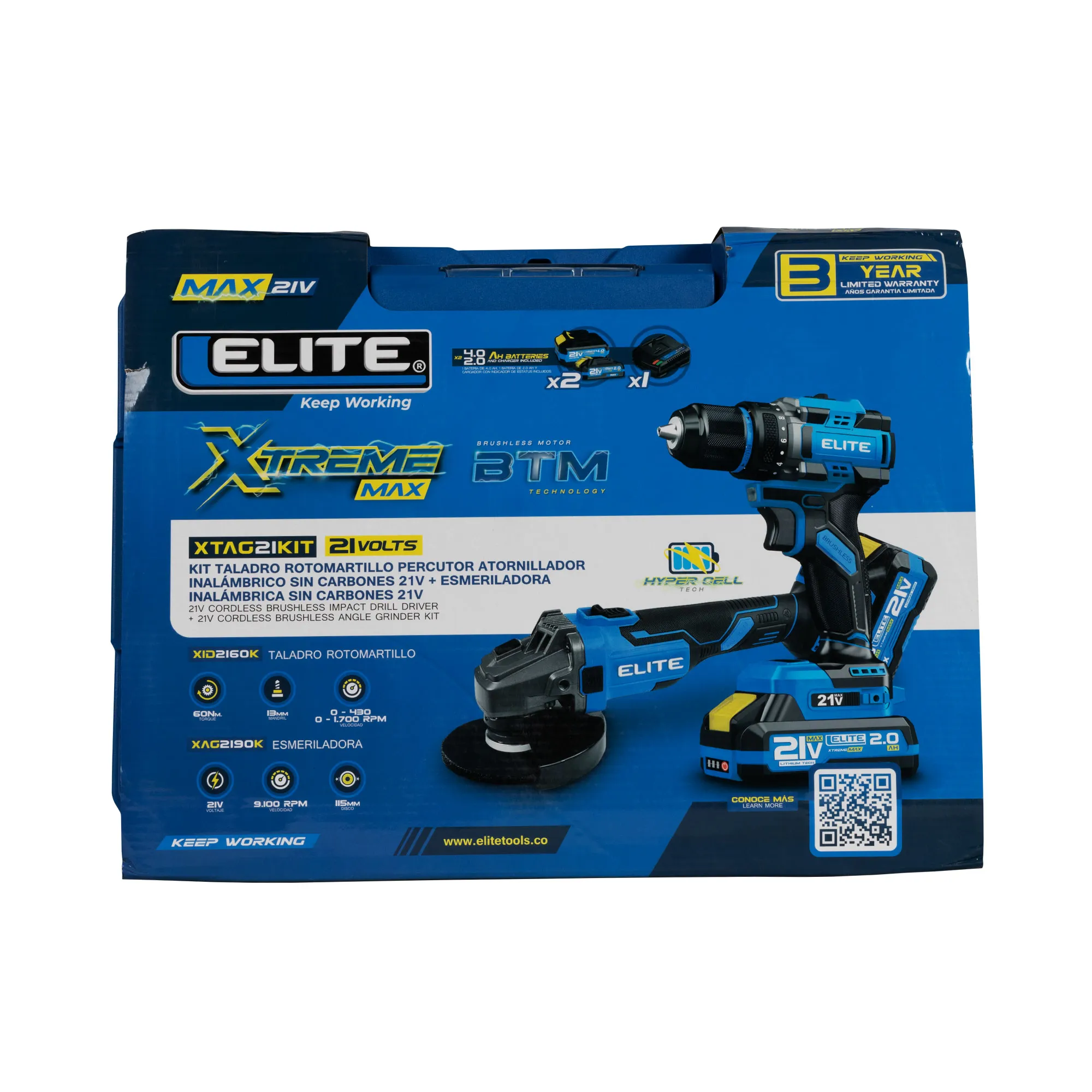 Taladro de impacto inalambrico 21V + Esmeriladora inalambrica brushless 21V
