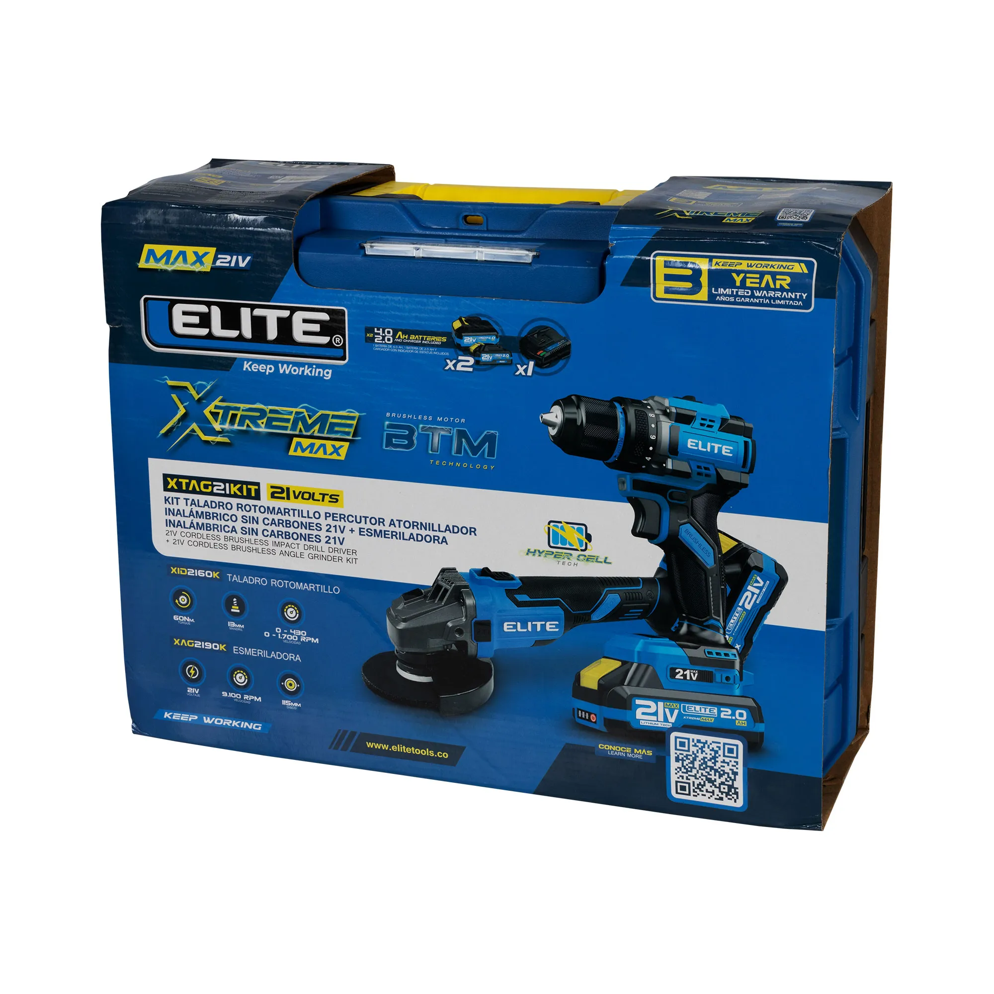 Taladro de impacto inalambrico 21V + Esmeriladora inalambrica brushless 21V