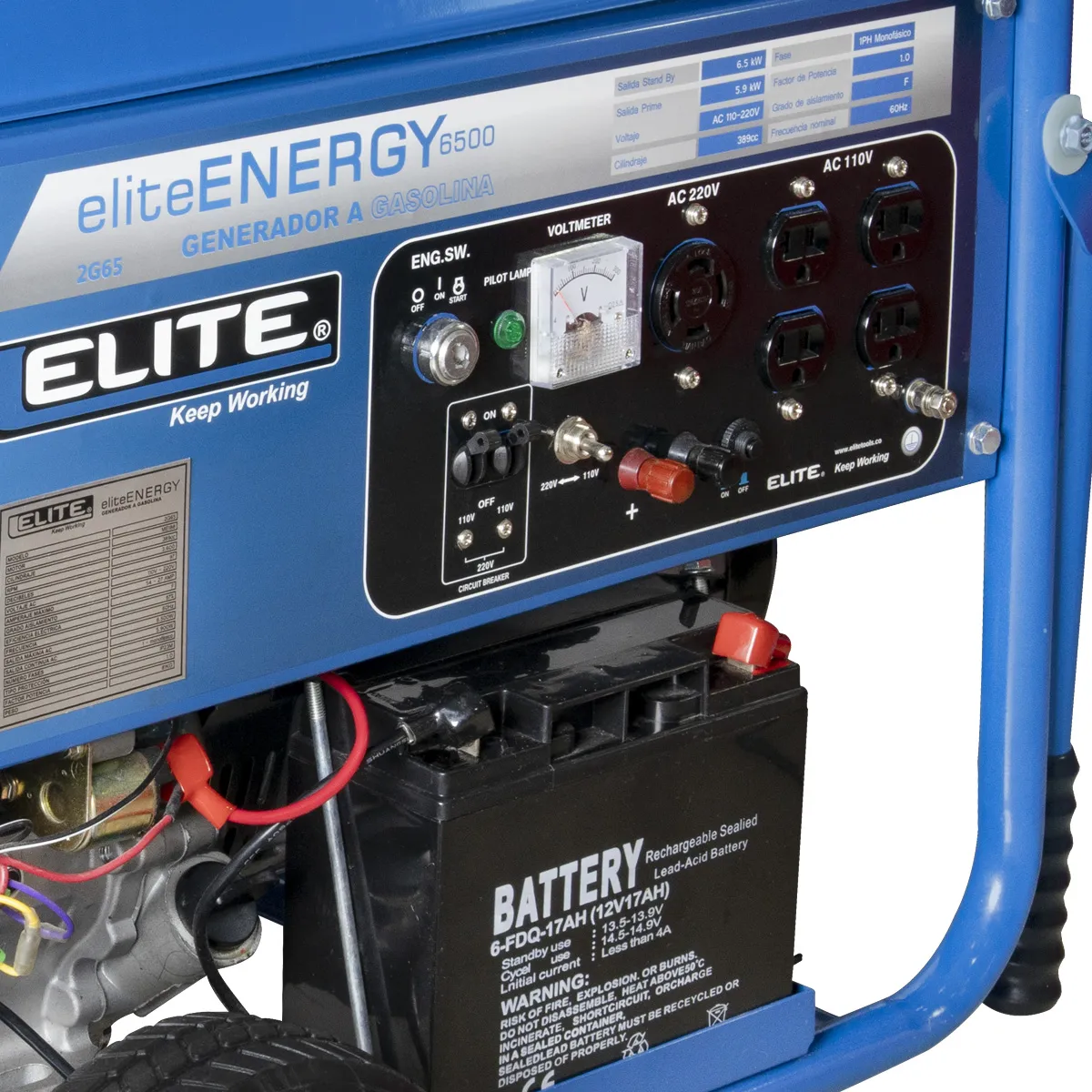 Generador eléctrico a gasolina 6.500 watts profesional ELITE