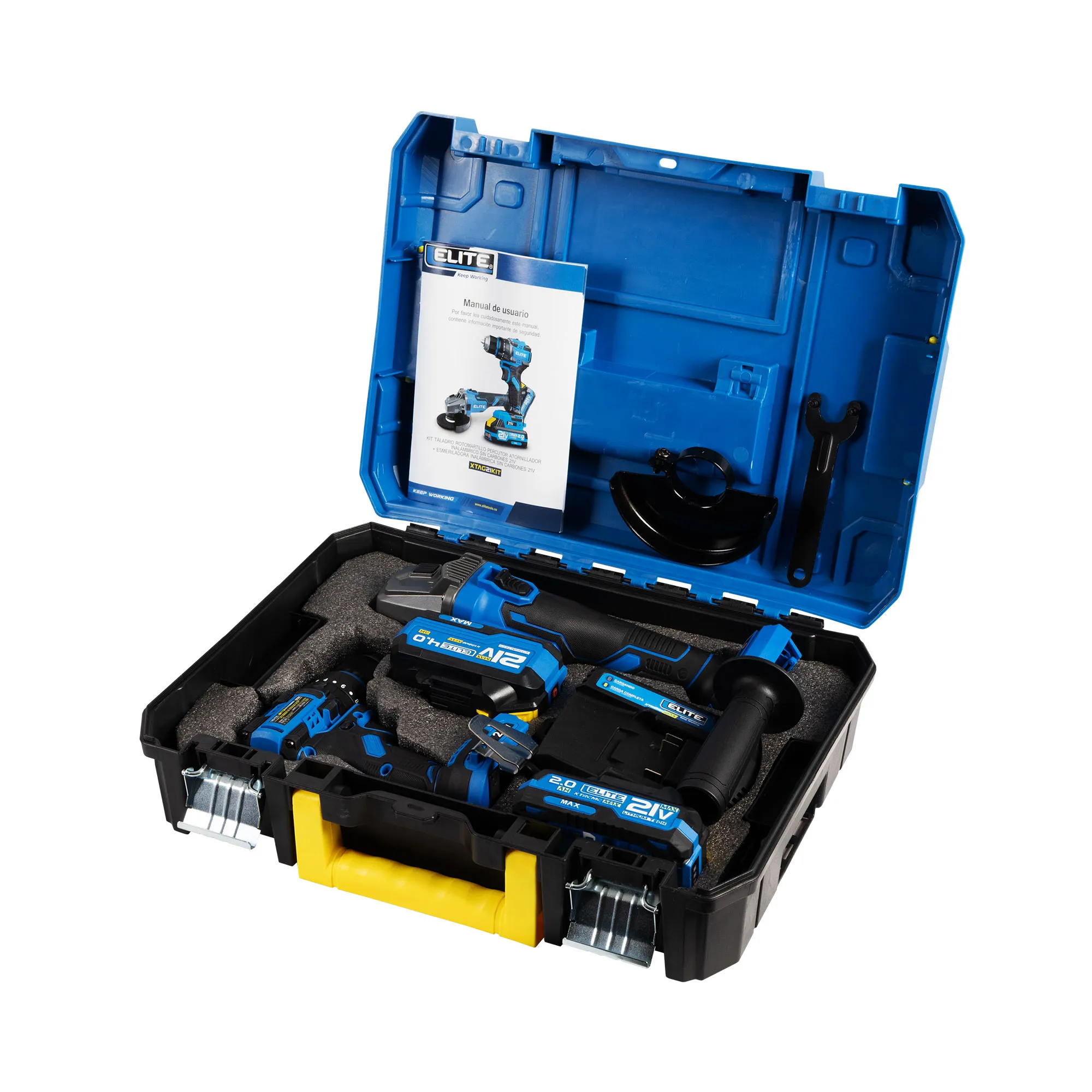 Taladro de impacto inalambrico 21V + Esmeriladora inalambrica brushless 21V