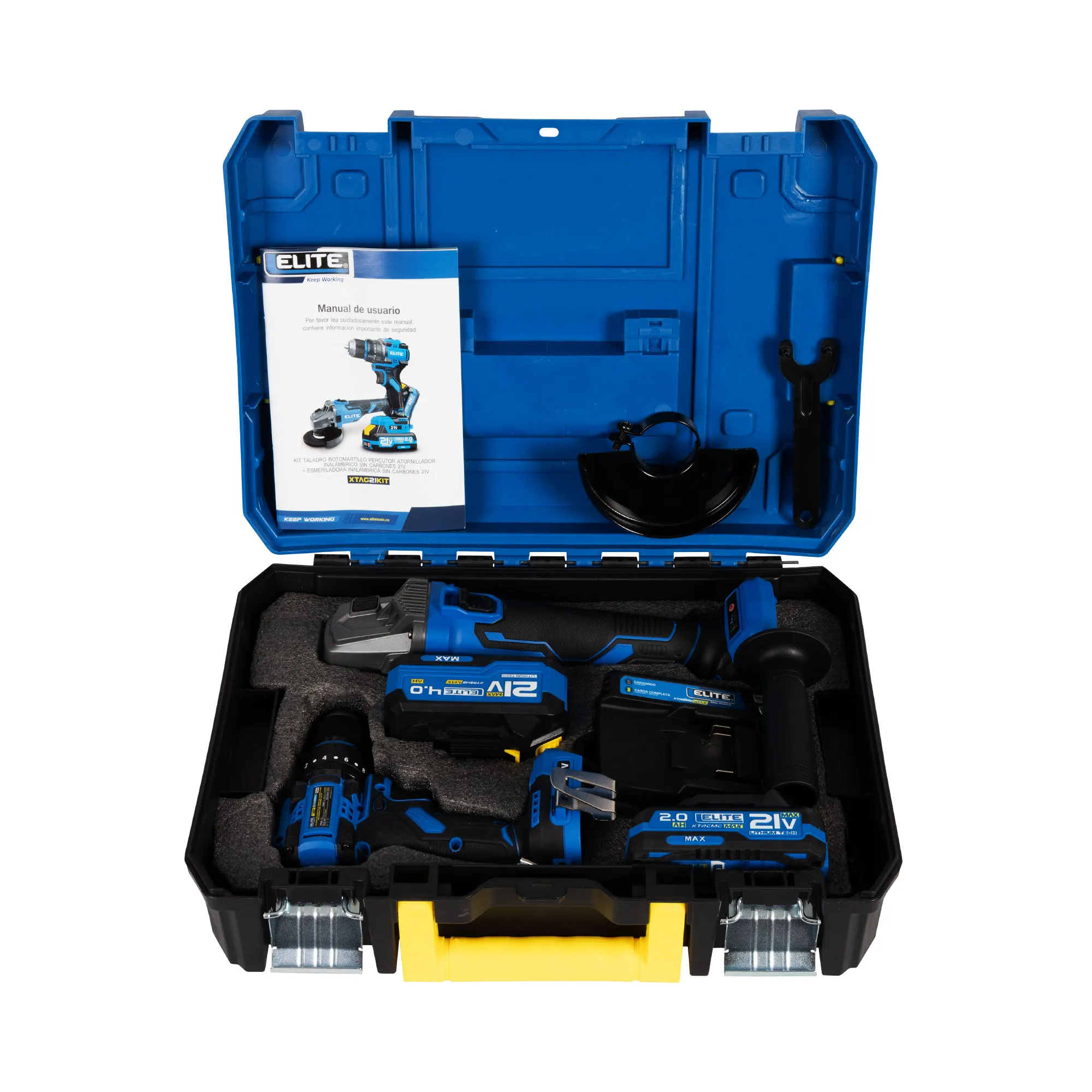 Taladro de impacto inalambrico 21V + Esmeriladora inalambrica brushless 21V