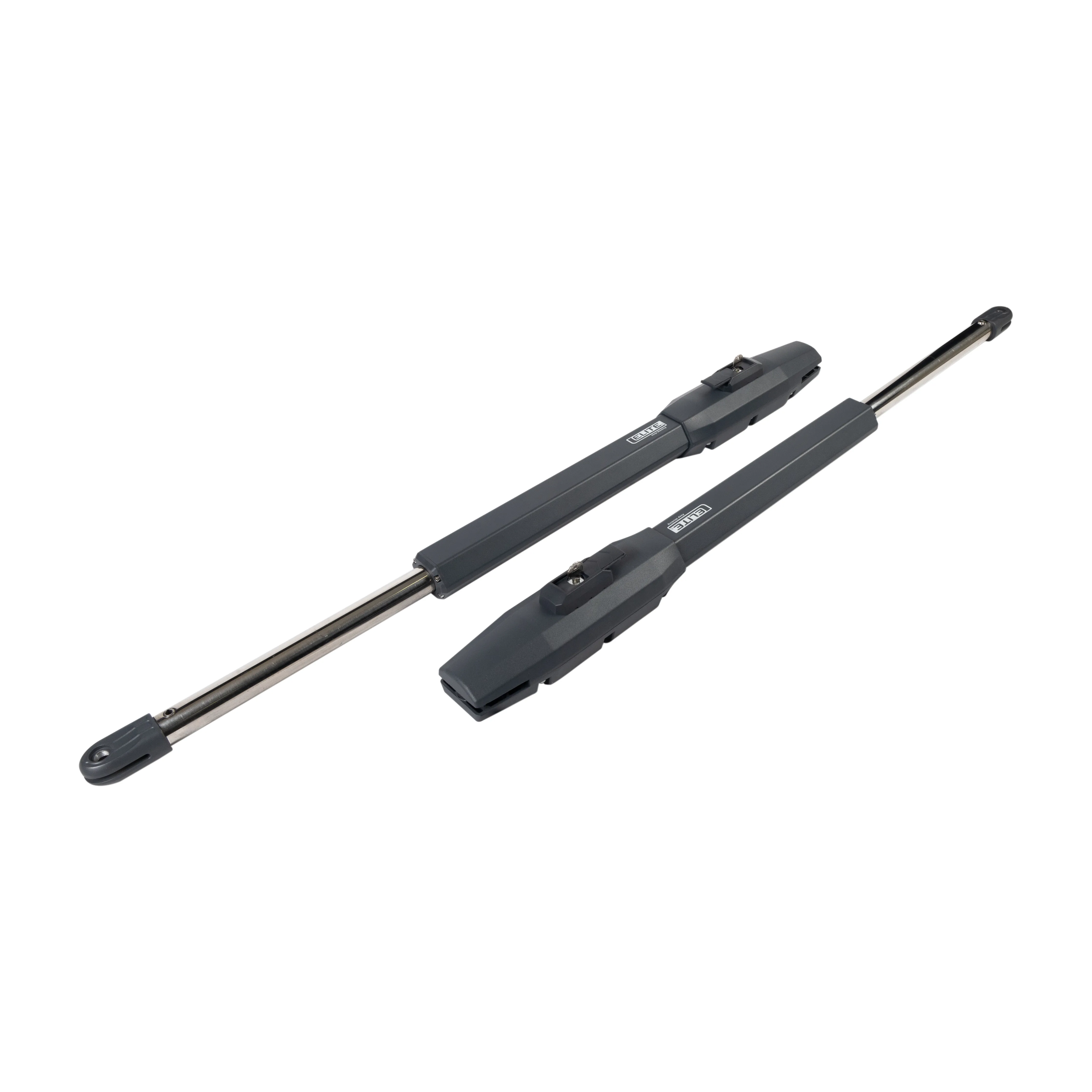 Motor para puerta batiente automática a 24V, con función antiaplastamiento. Incluye tarjeta controladora, batería y 2 controles remotos.
