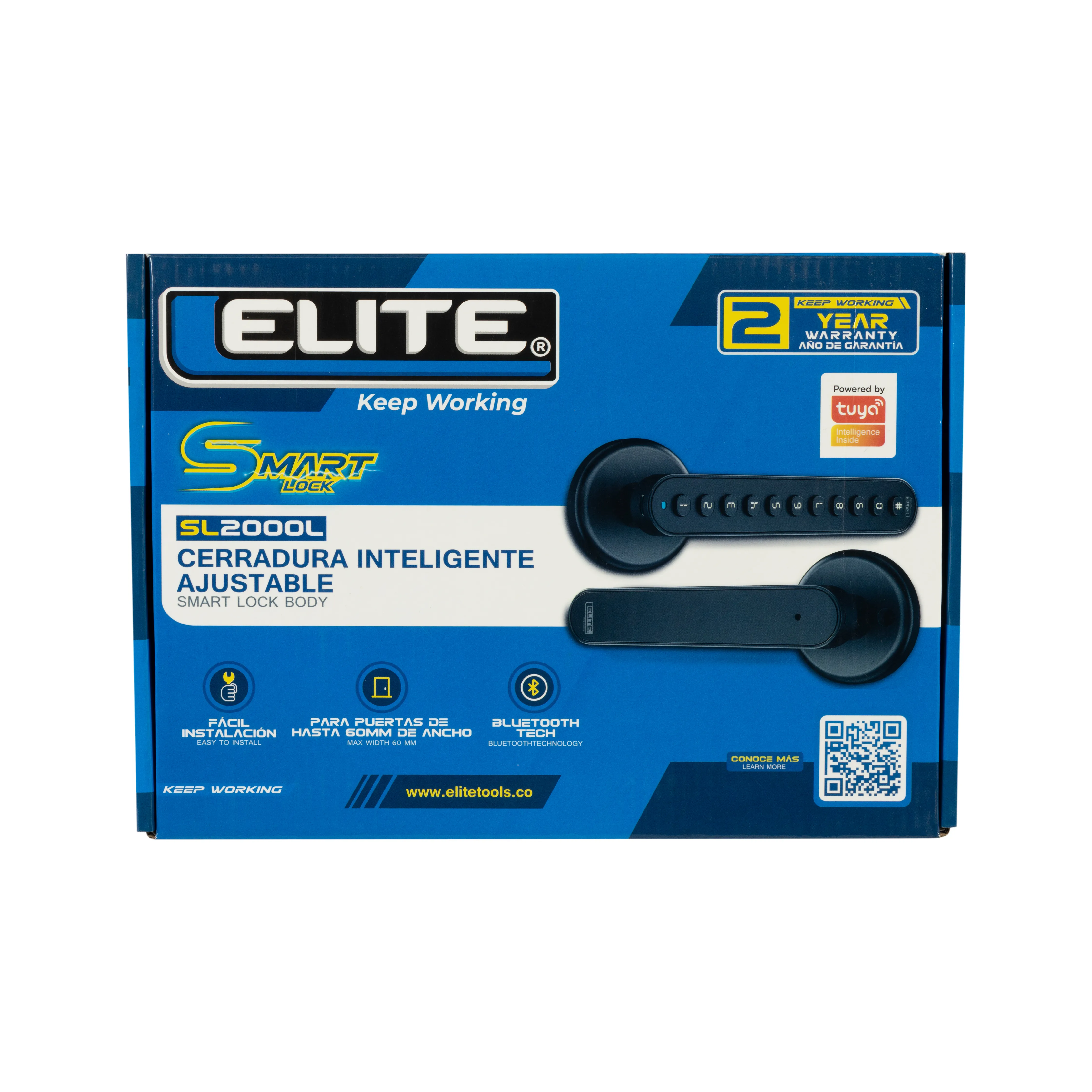 Cerradura inteligente ELITE para puertas de hasta 6cm de ancho. 3 métodos de apertura: aplicación (bluetooth), clave y llave. SL2000L