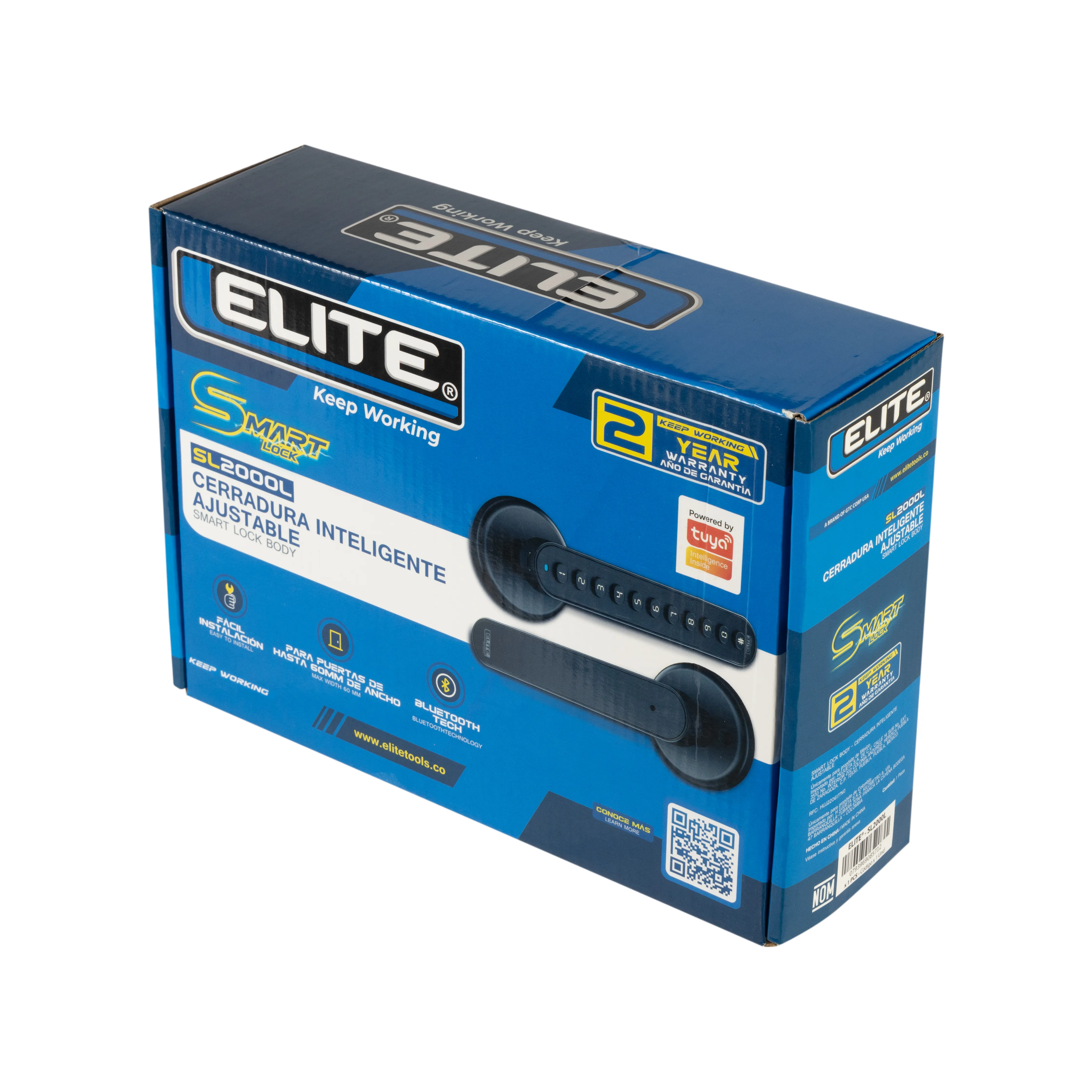 Cerradura inteligente ELITE para puertas de hasta 6cm de ancho. 3 métodos de apertura: aplicación (bluetooth), clave y llave. SL2000L