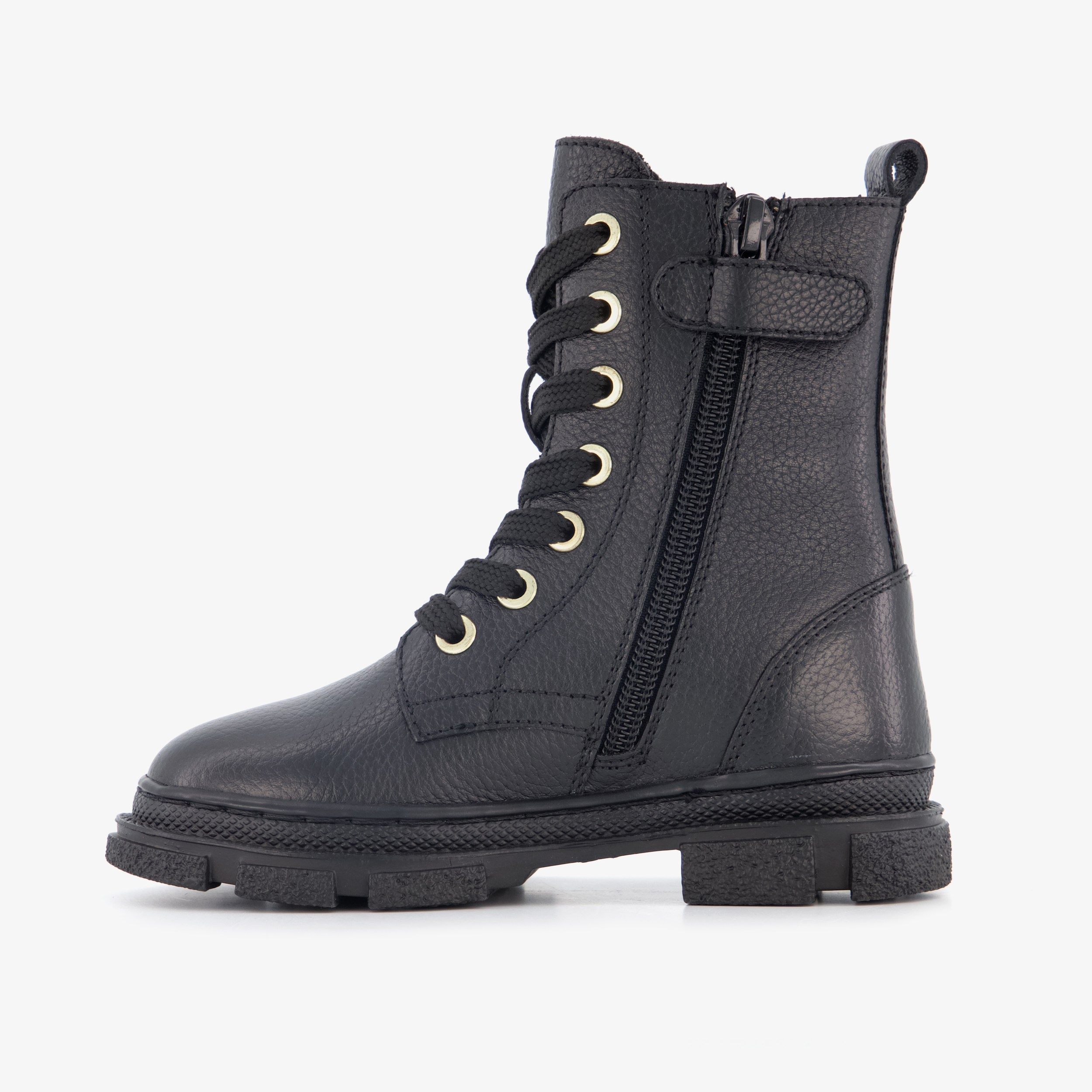 Groot leren meisjes veterboots zwart