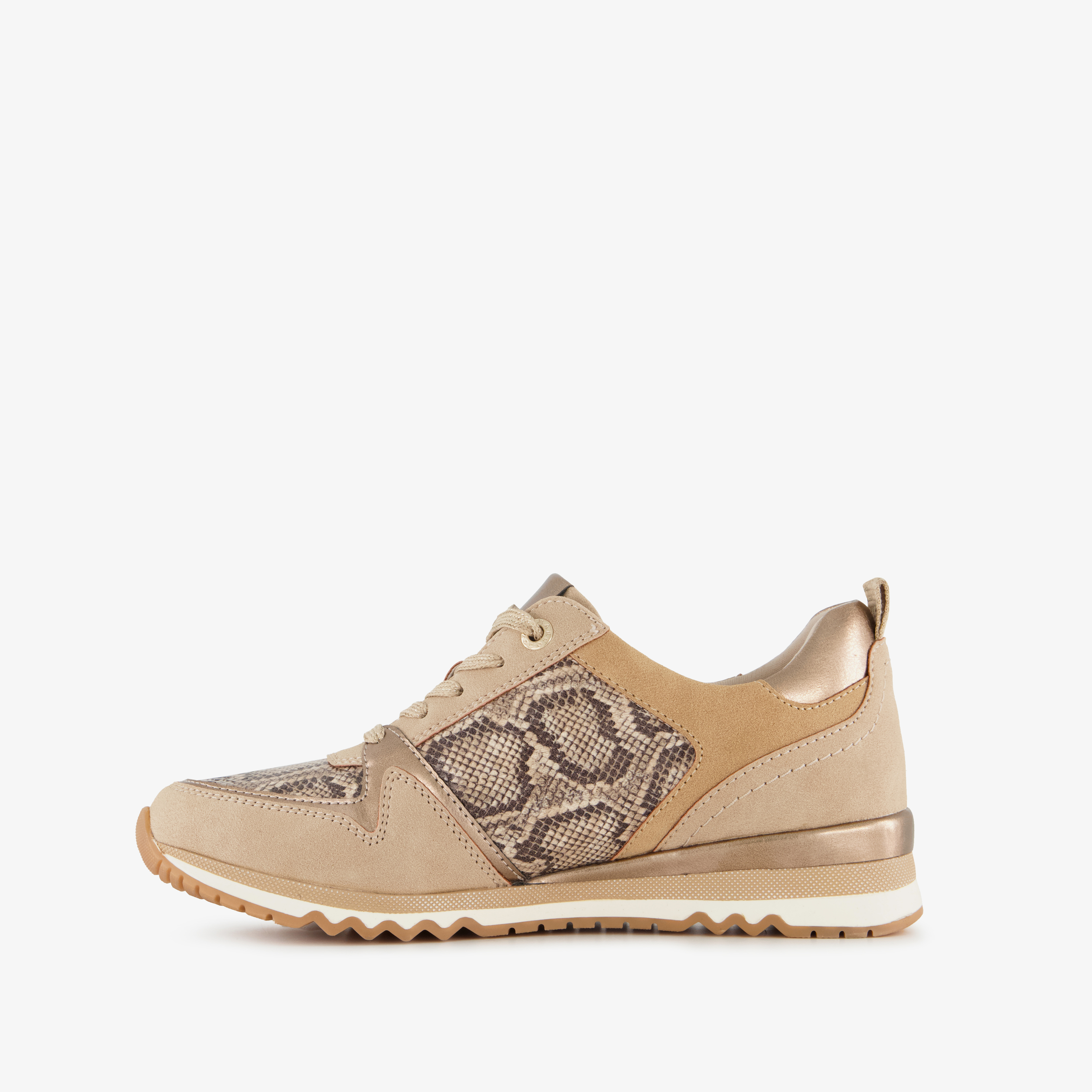 Nova dames sneakers met slangenprint beige goud