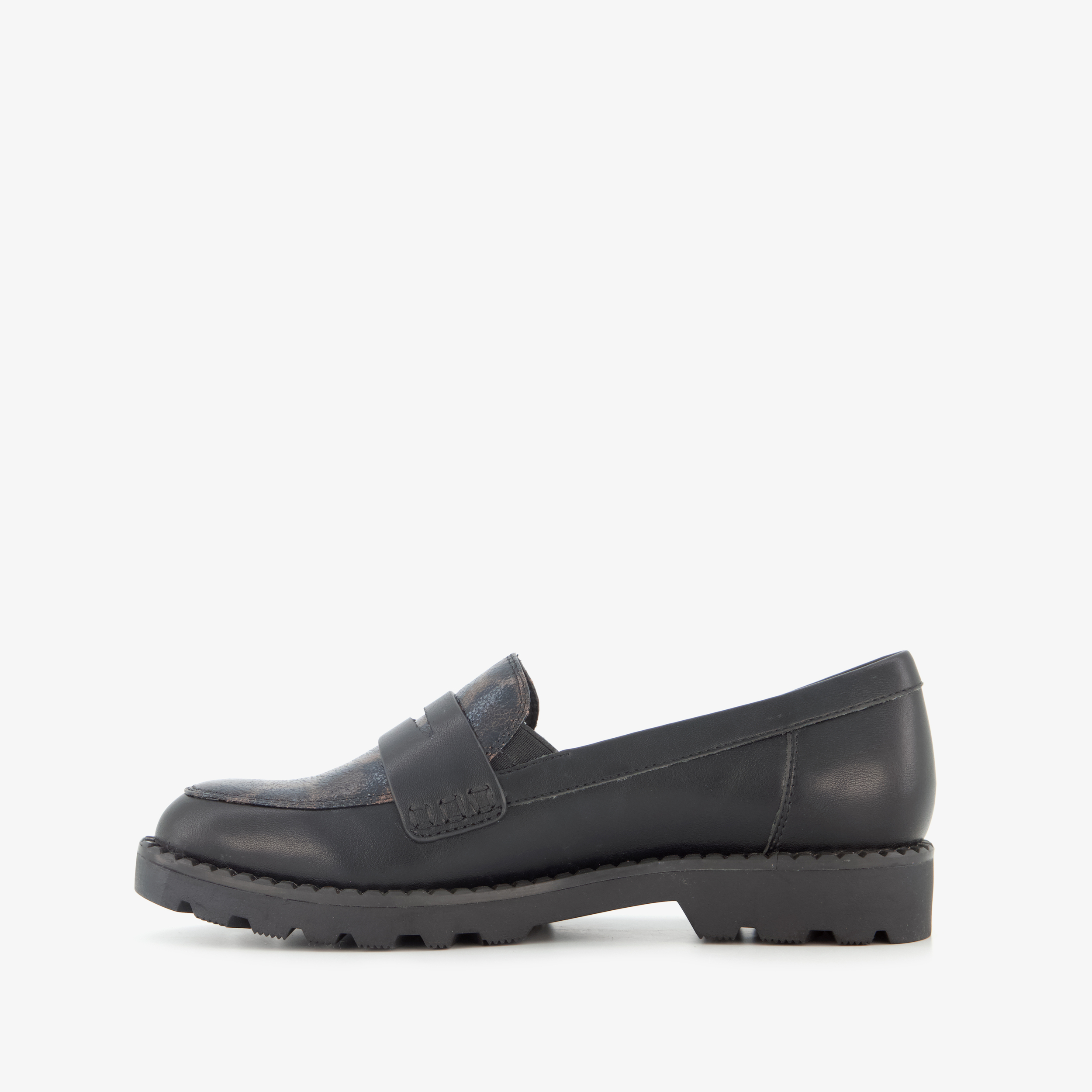 Tamaris dames loafers met panterprint details zwart
