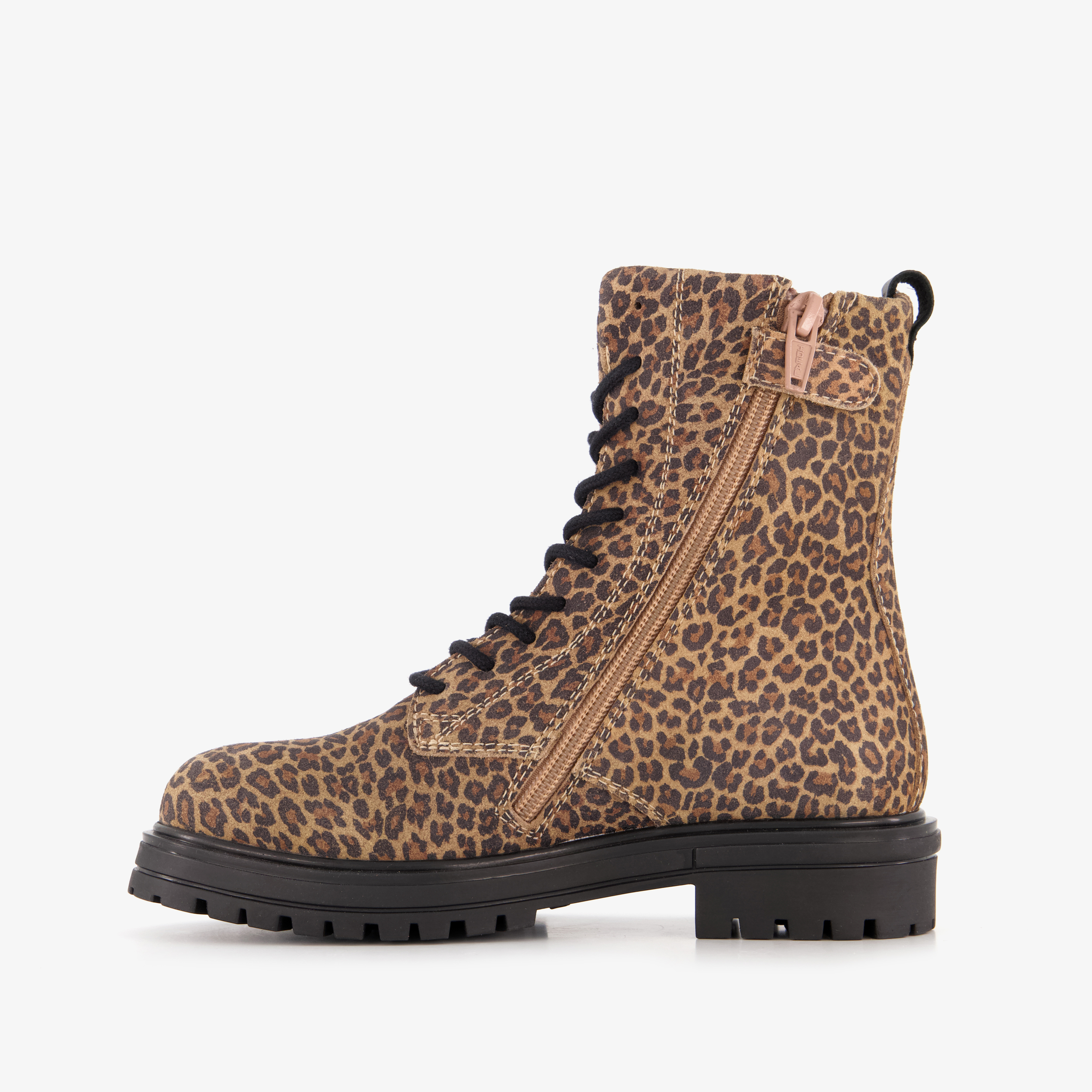 Groot suède meisjes veterboots met luipaardprint