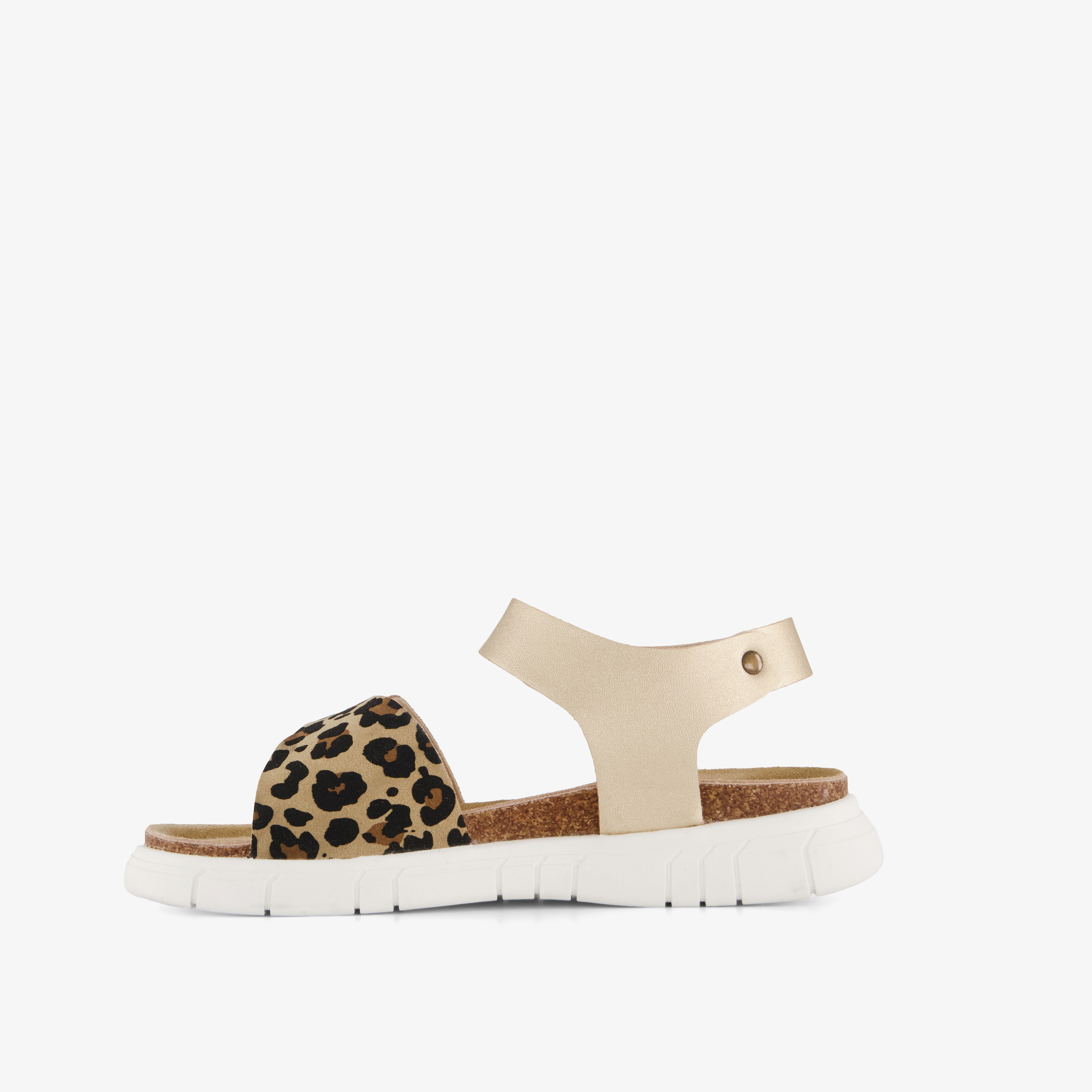 Braqeez leren meisjes sandalen panterprint goud