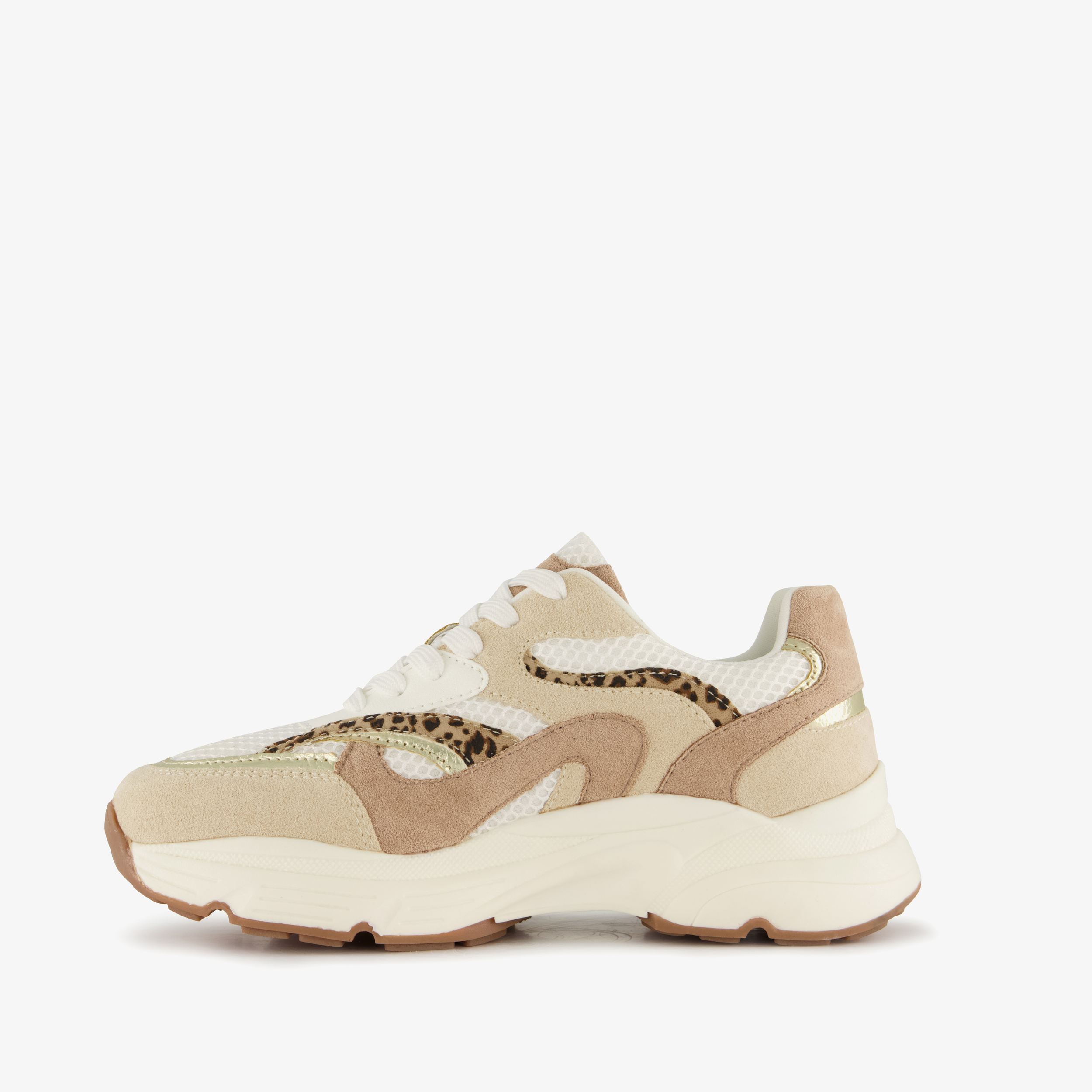 Blue Box dames sneakers met panterprint details beige
