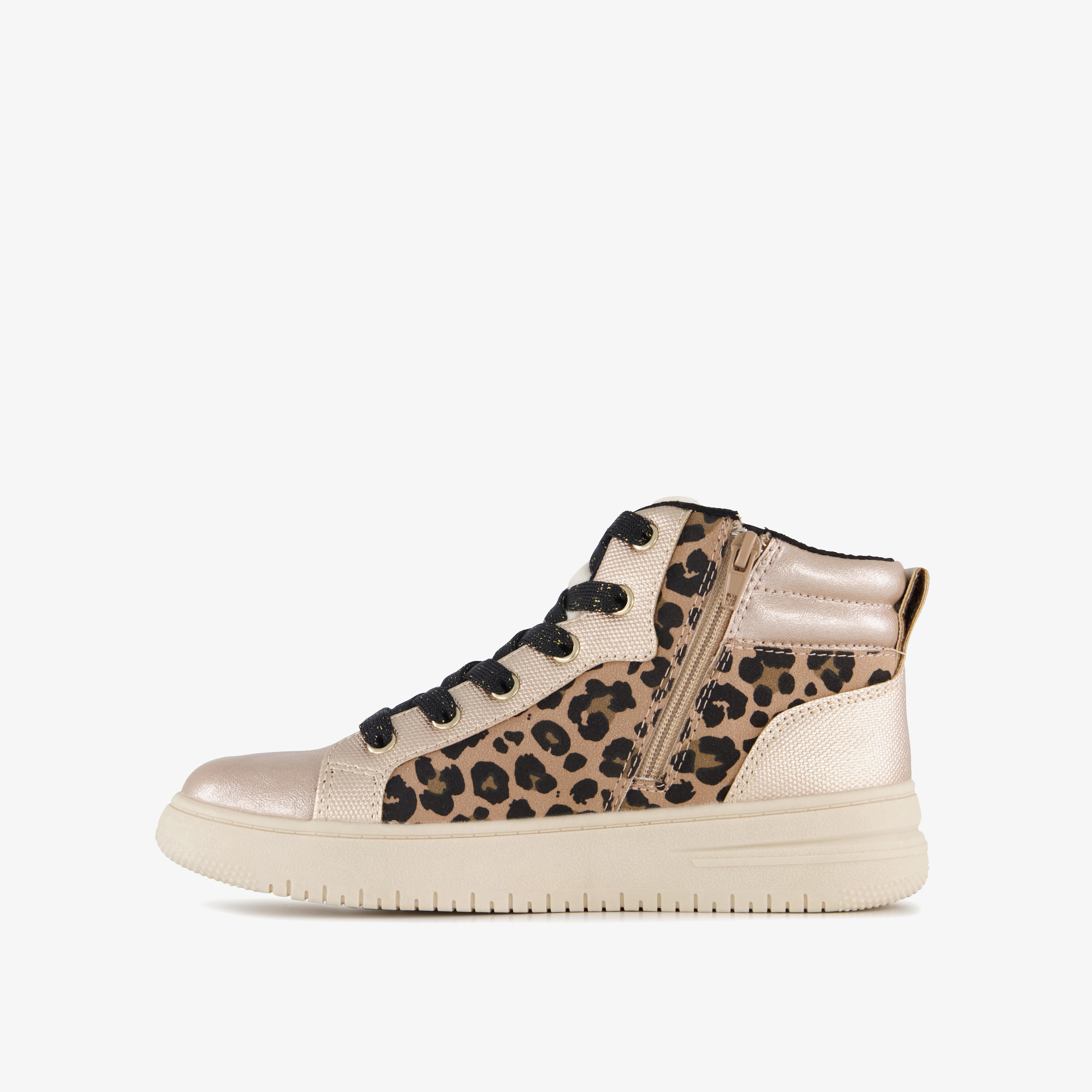 Blue Box hoge meisjes sneakers met panterprint beige parelmoer