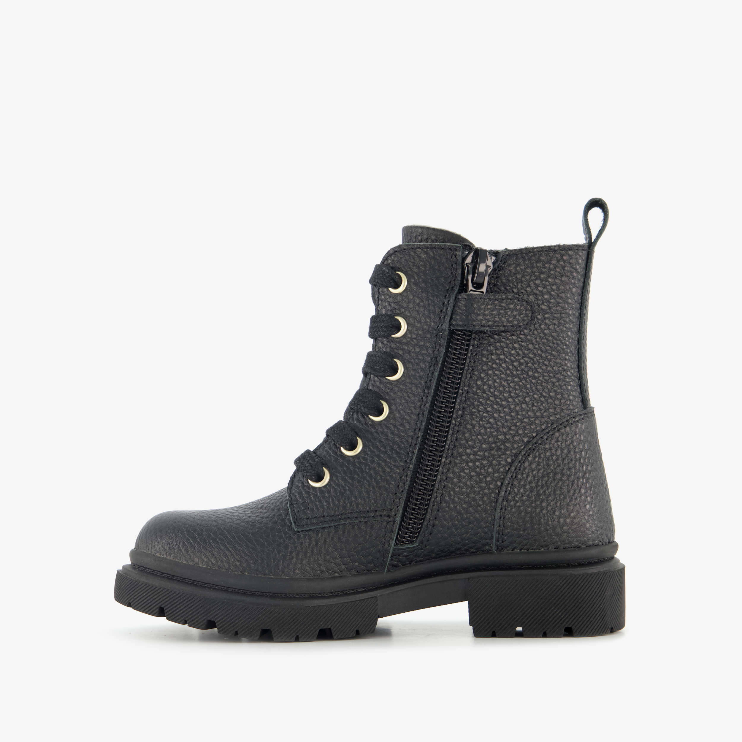 Stap leren meisjes veterboots met strik zwart