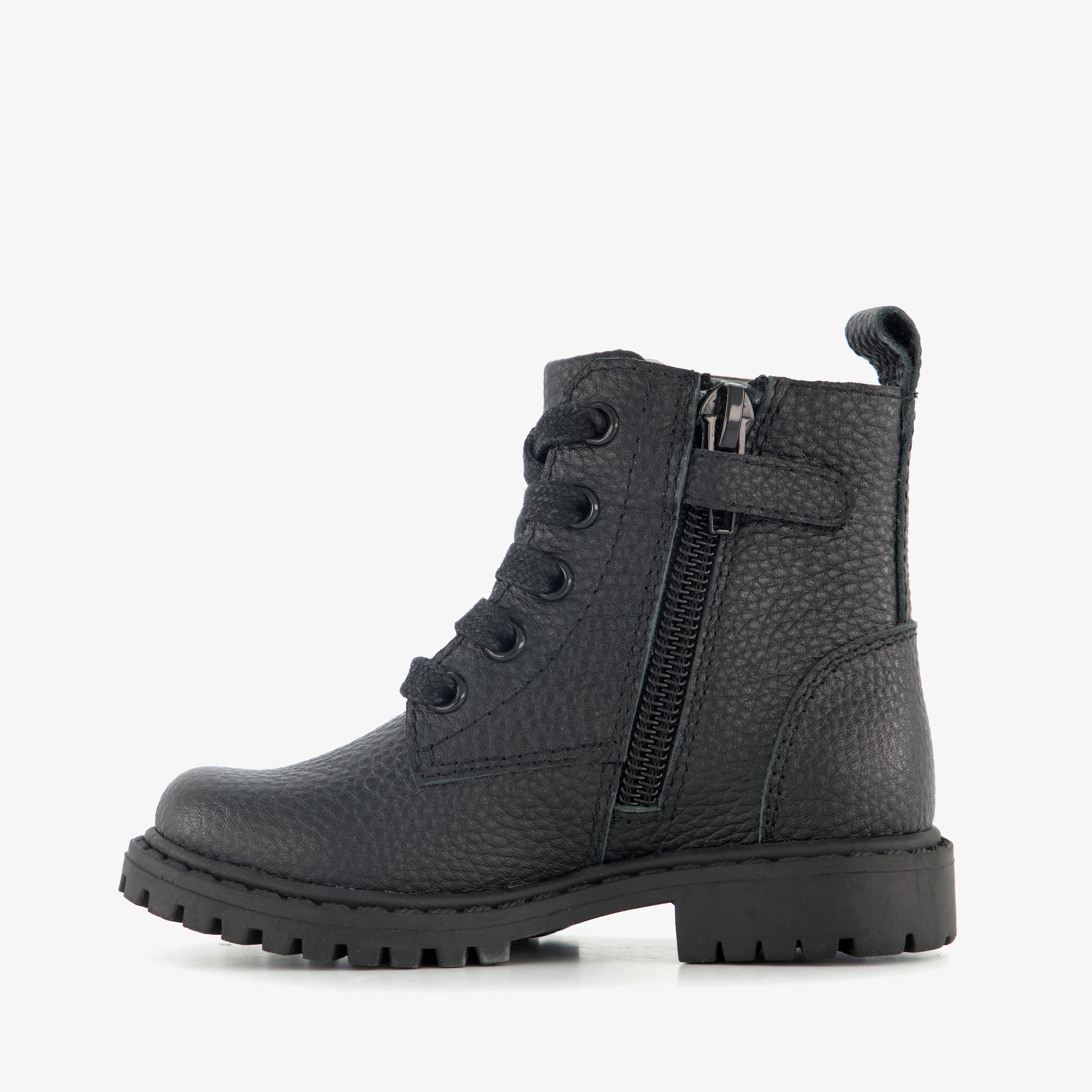 Stap leren meisjes veterboots met sterren zwart