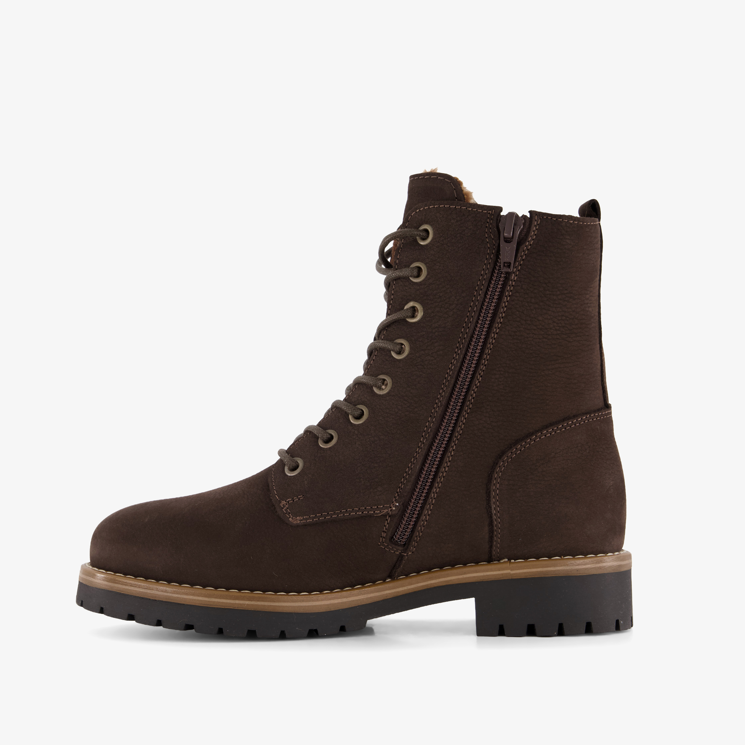 Output leren dames veterboots donkerbruin