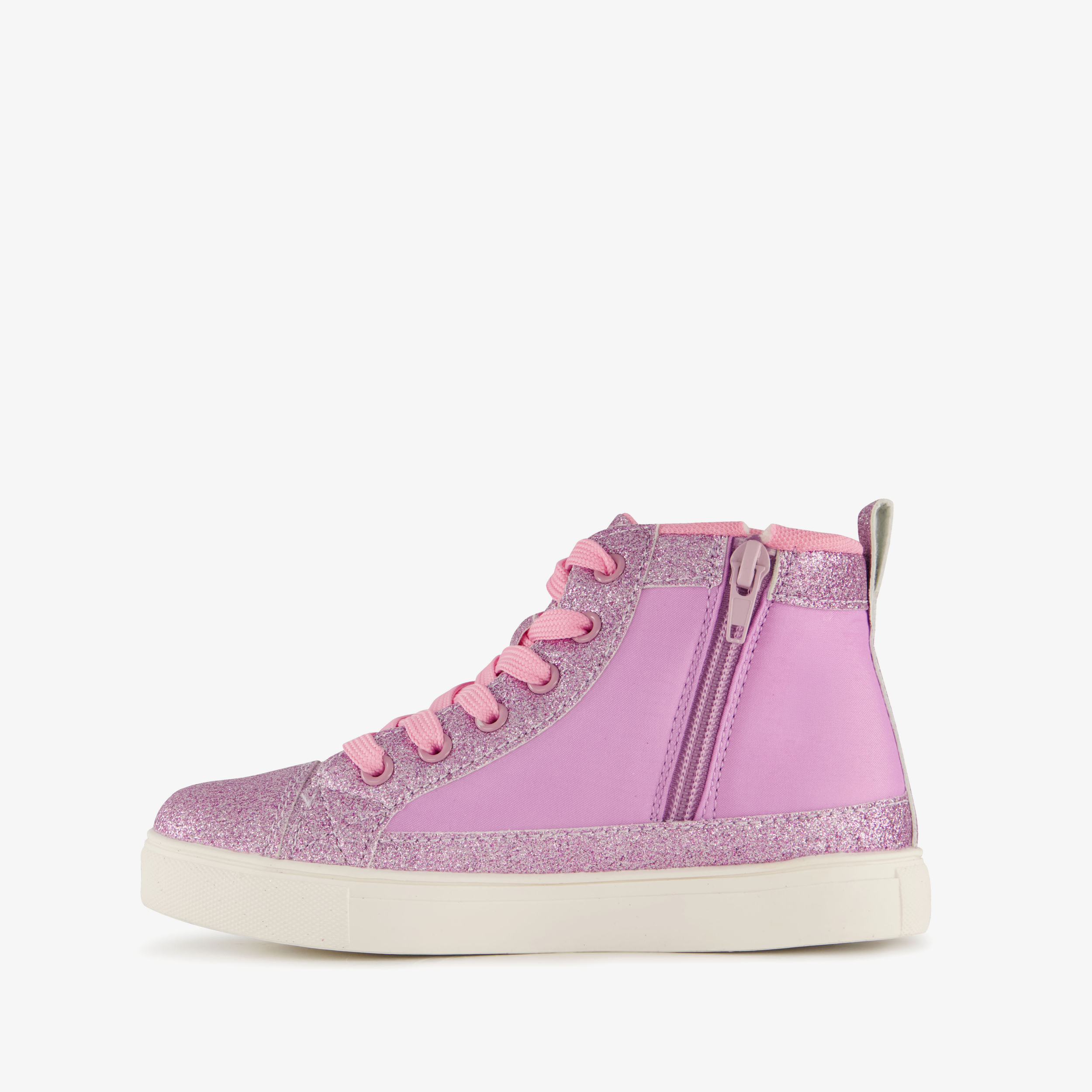 Blue Box hoge meisjes sneakers met glitters en pailletten roze