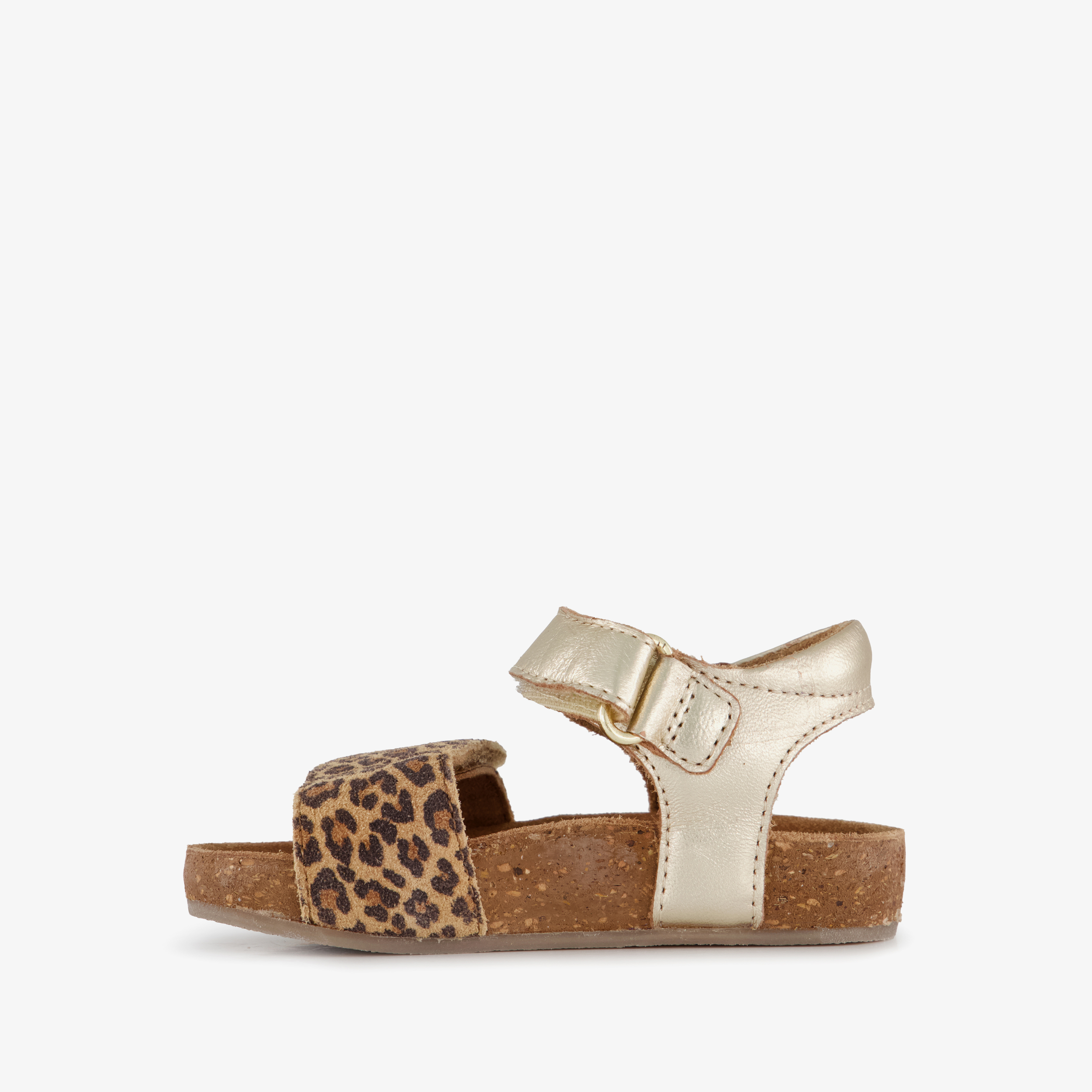 Groot leren meisjes sandalen met panterprint goud