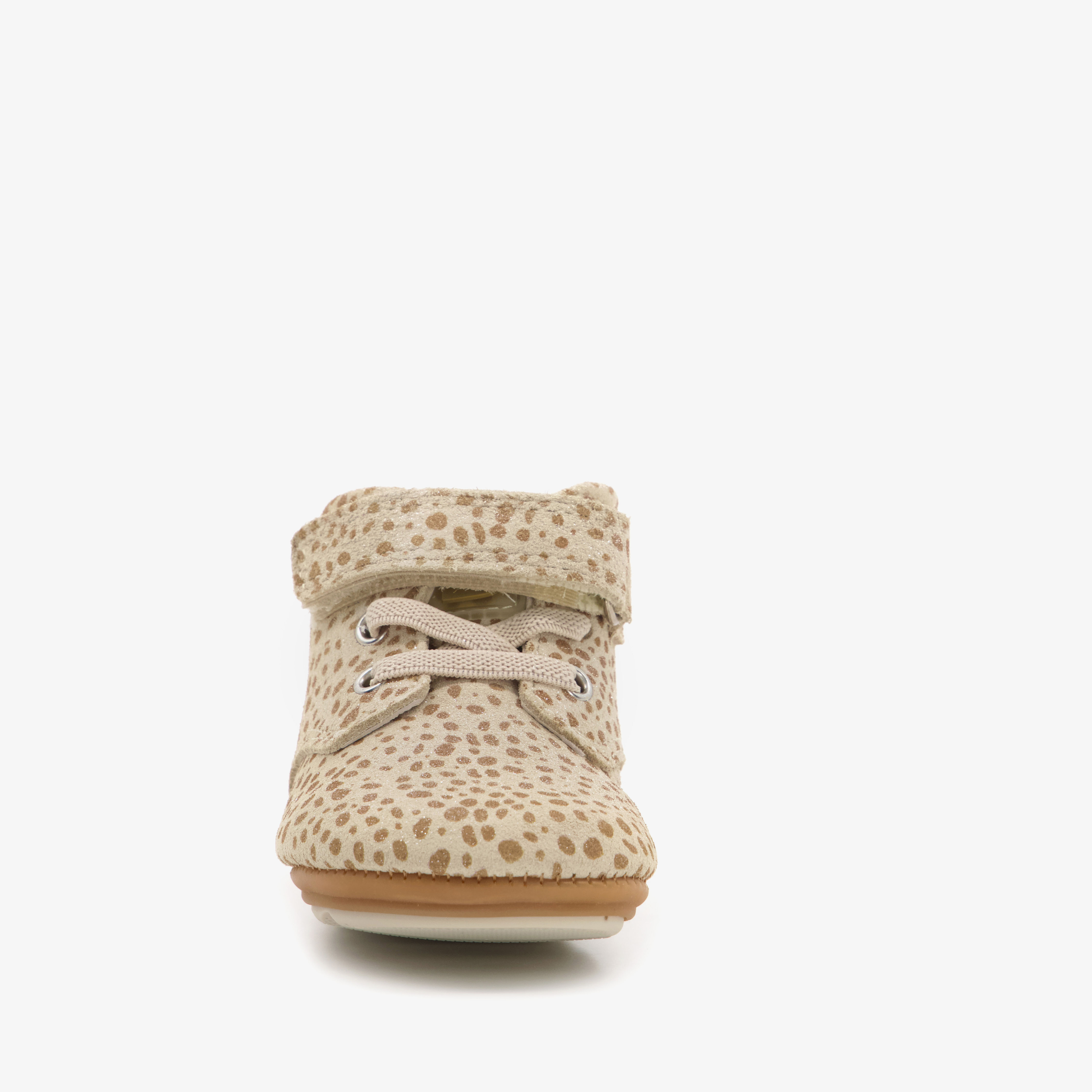 Groot leren babyschoenen beige met stippenprint