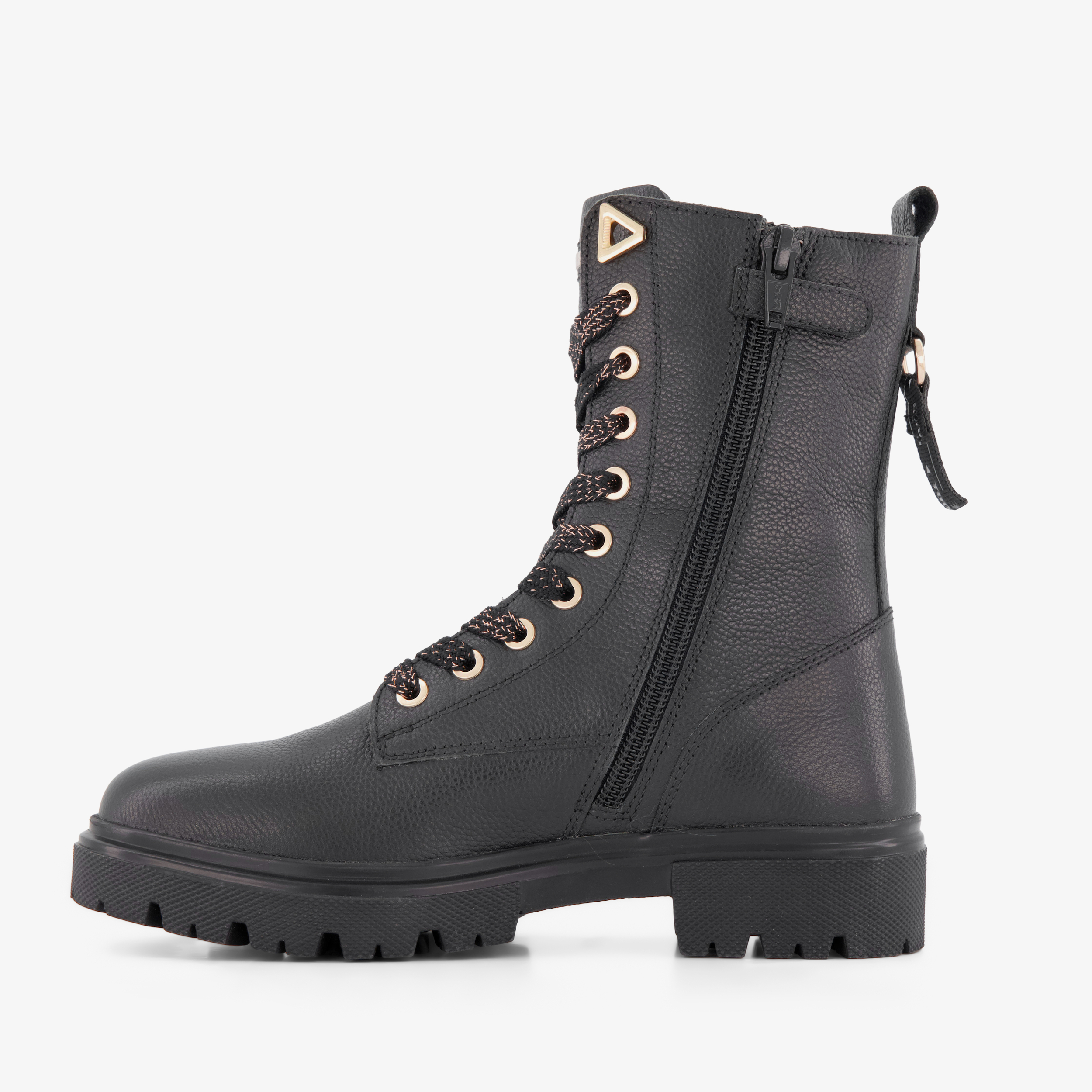 Braqeez leren meisjes veterboots zwart