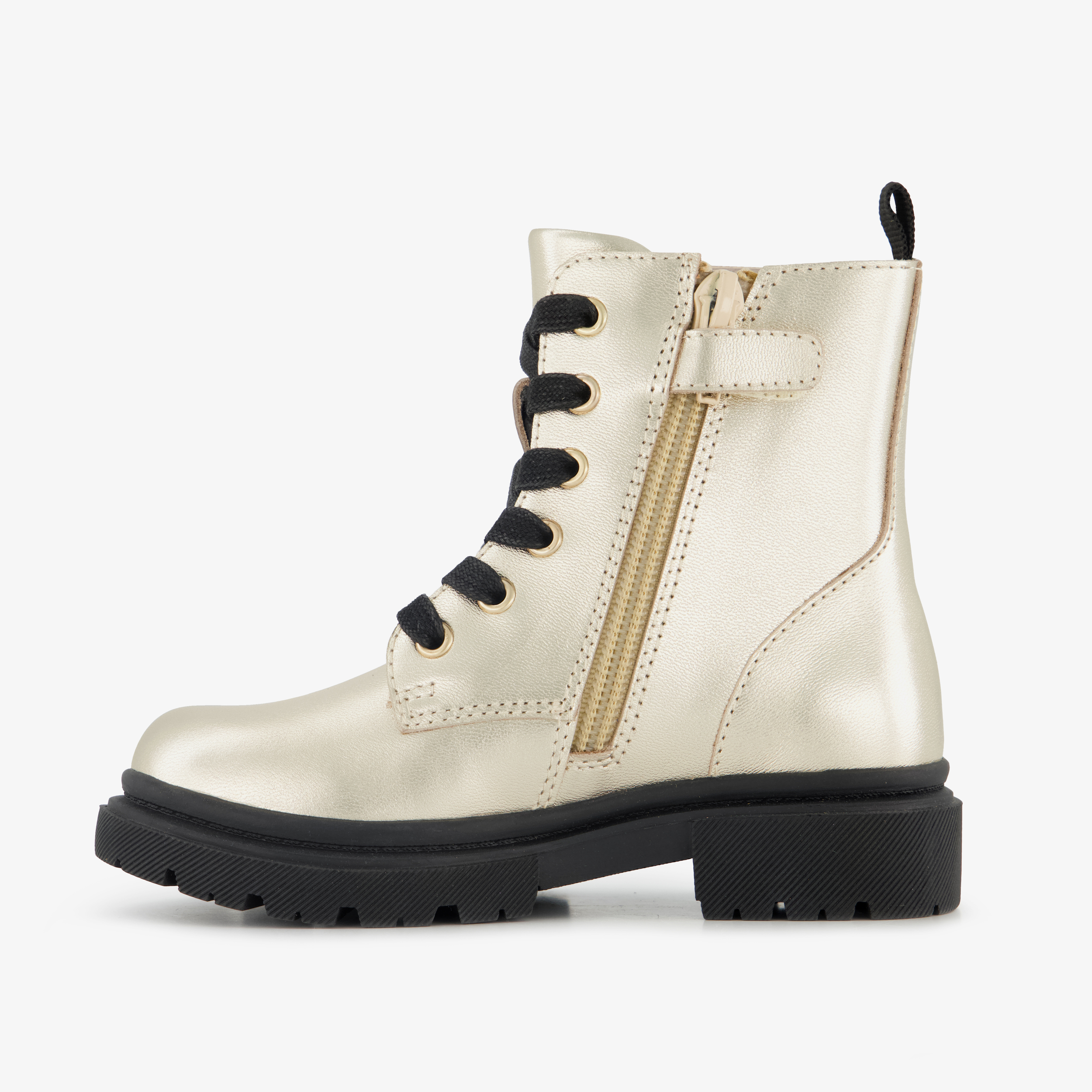 Stap leren meisjes veterboots goud zwart