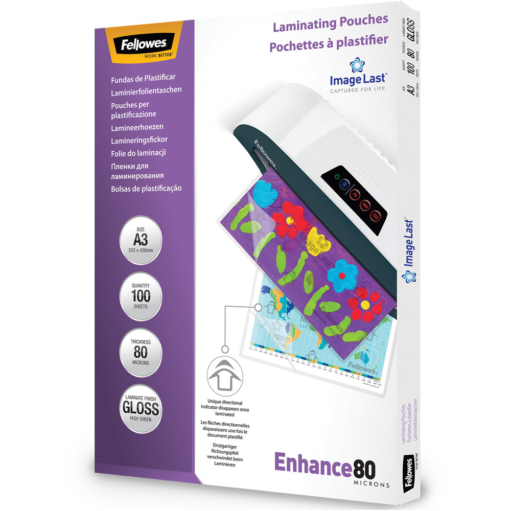 Fellowes 5306207 A3 80Mic Pouch - 100 Pack - Image 1