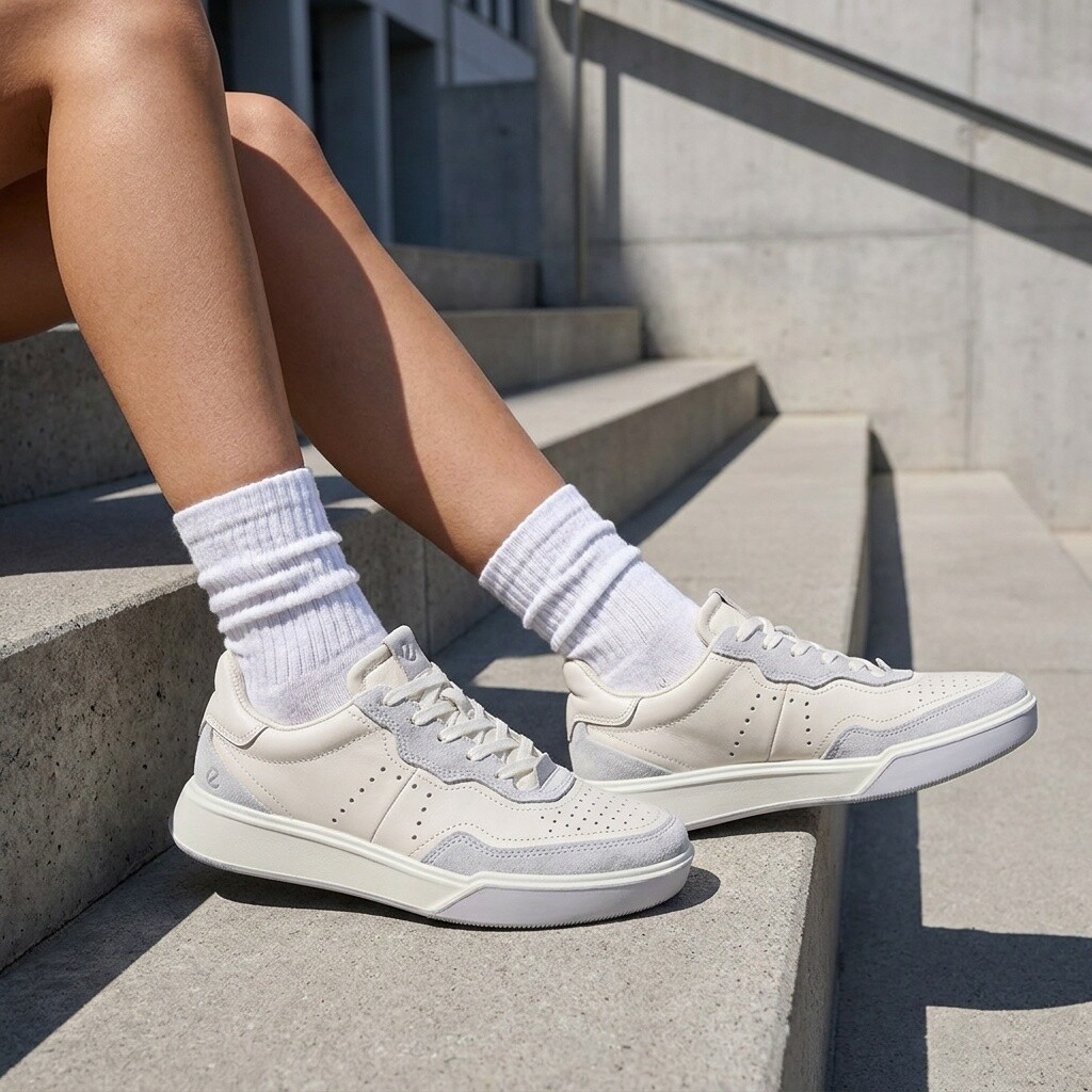 Ecco Ecco Street Court Sneakers wit Leer