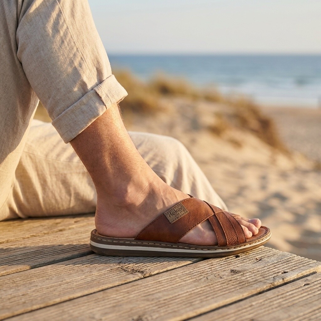 Rieker Rieker Slippers bruin Leer