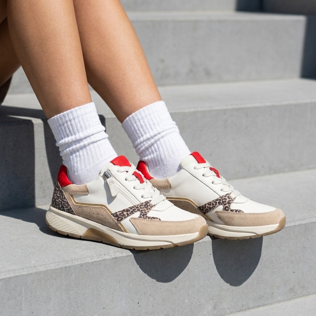 Gabor Gabor Rollingsoft Sneakers wit Leopard Leer