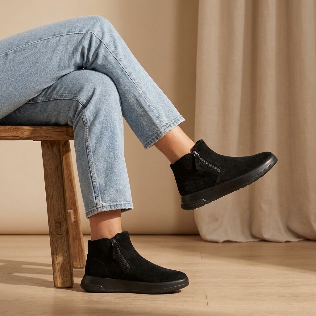Ecco Ecco Move W Zip Enkellaarsjes zwart Suède