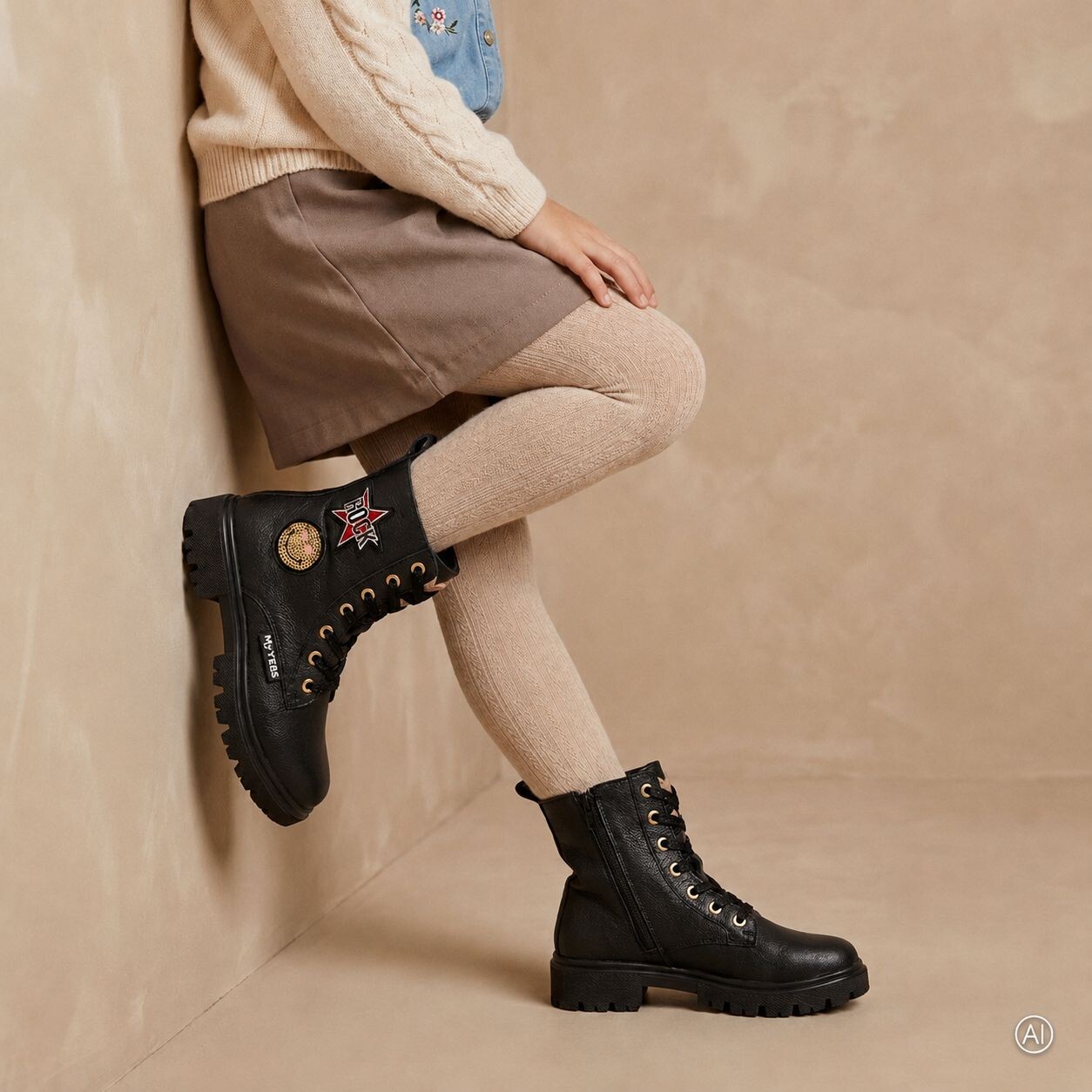 Muyters Rock Veterboots zwart Leer - Maat 27 - Kinderschoenen