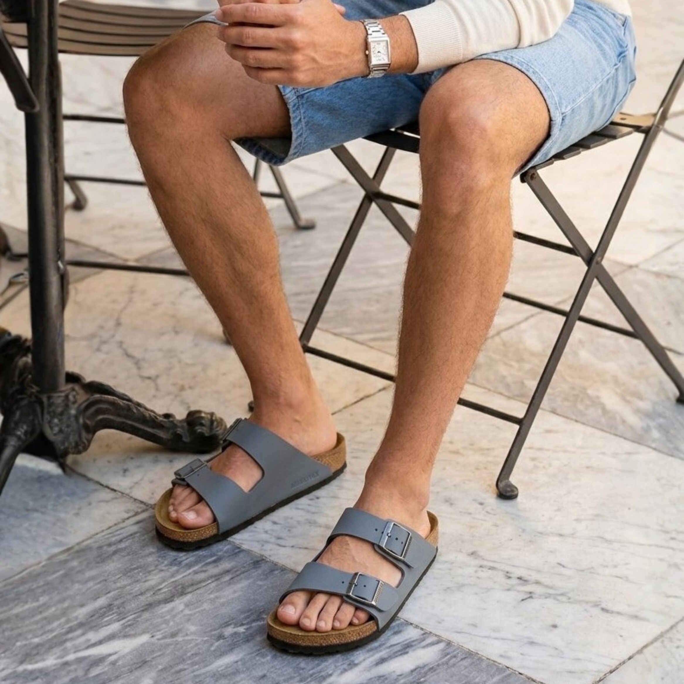 Birkenstock Birkenstock Arizona Birko-Flor Slippers Grijs Smal
