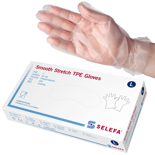 Beskyttelseshandske TPE Selefa - L glat transparent stretch - 200 stk.