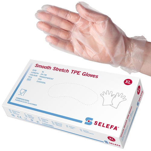 Beskyttelseshandske TPE Selefa - XL glat stræk transparent - 200 stk