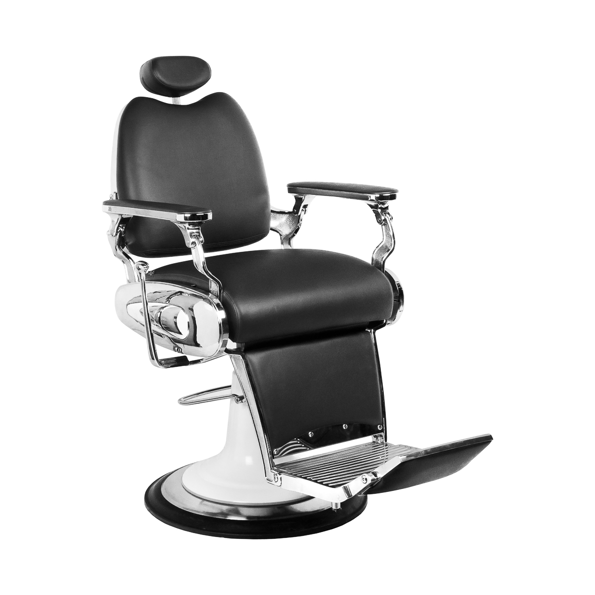 Czarny fotel barberski Gabbiano w stylu motocyklowym