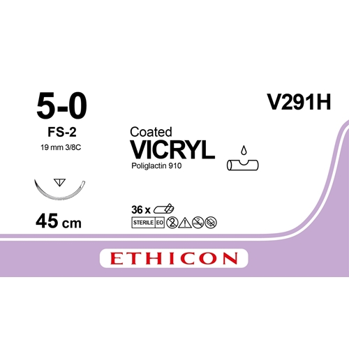 Nić chirurgiczna Vicryl 5-0 V291H - 45 cm igła FS-2 niebarwiona - 36 szt.