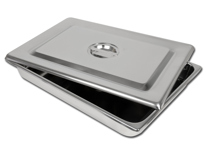 Edelstahl-Instrumententablett mit Deckel - 440x320x64 mm