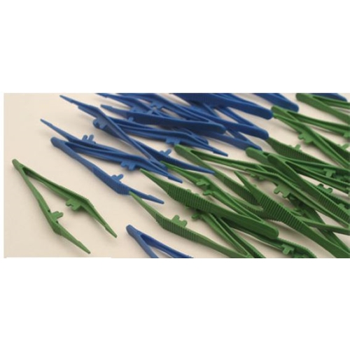 Disposable plastic forceps Bastos Viegas - 130mm green sterile - 35 pcs