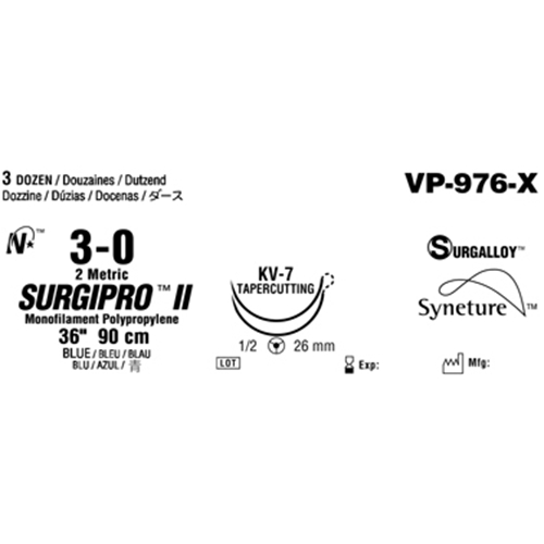Sutur E Surgipro II 3-0 DT – 90cm KV7 DA Blå, monofil – 36 st