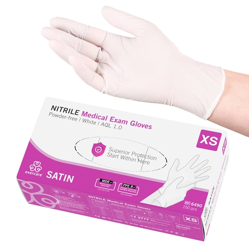 Evercare PF nitrilhandsker - XS satin hvide AQL 1.0 - 150 stk