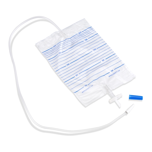 Tømbar urinpose Curion - 2,0L 110cm T-ventil - 25 stk