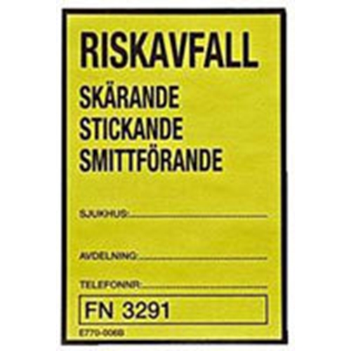 Selvklæbende etiket 80x120mm - Stikkende/smitteførende risikoaffald - 100 stk