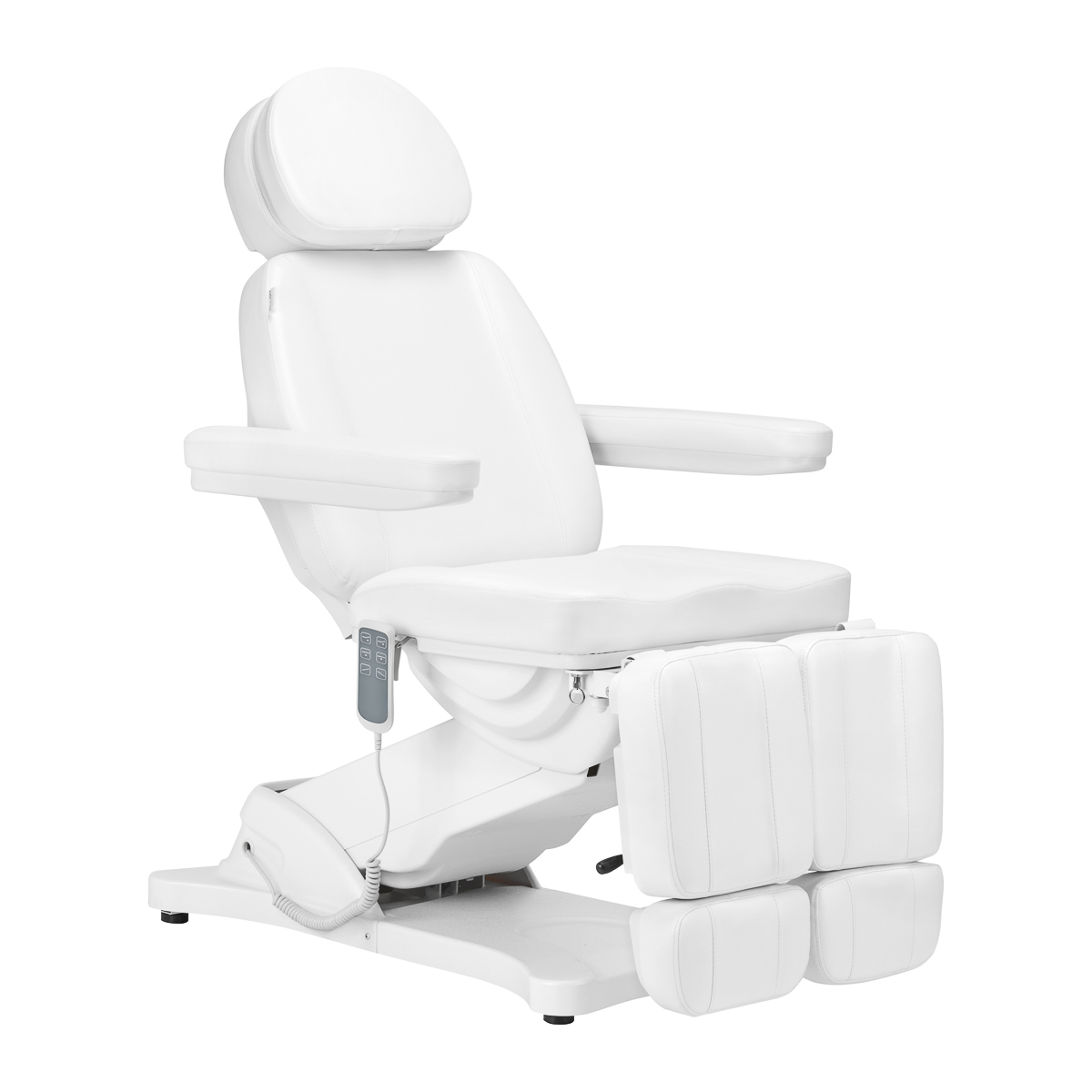 Elektryczny fotel kosmetyczny Sillon Classic z 3 silnikami i kołyską pedałową biały