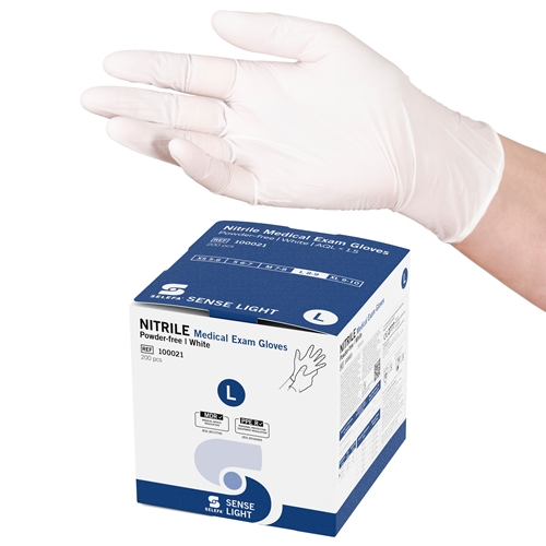 Nitrilhandske Selefa PF - L Sense Light Cube hvid AQL1,5 - 200 stk