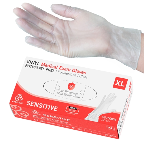 Handschuhe aus Vinyl Evercare PF – XL Sensitive phthalatfrei AQL 1.5 – 100 St.